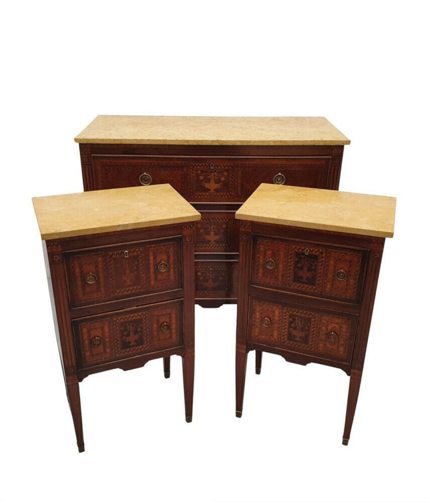 A Fine Pair Of Early 20th Century Highly Inlaid Marble Top Bedside Chests photo 3395.4885