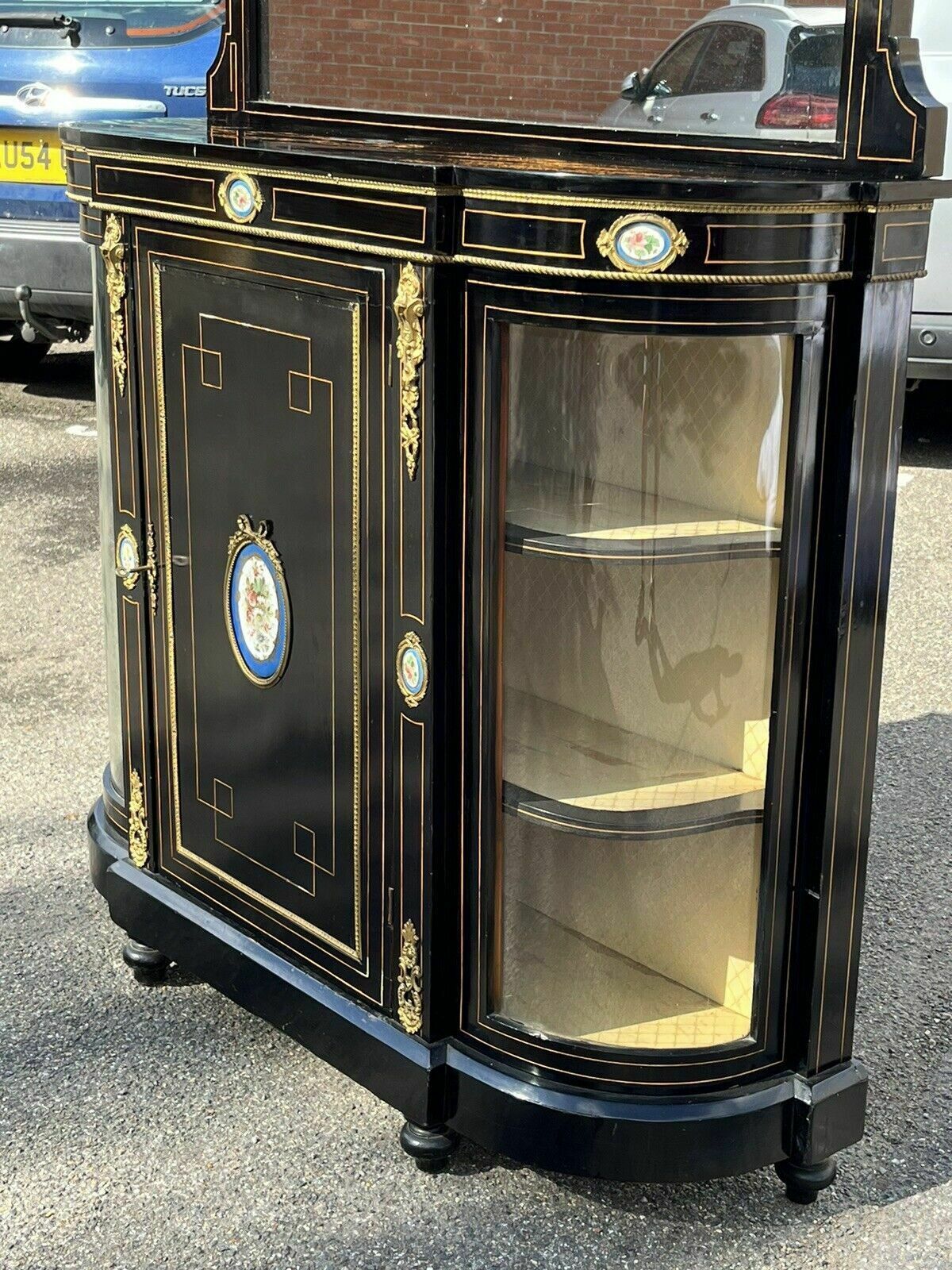 Furniture Victorian French Empire Credenza With French Porcelain Plaques. photo