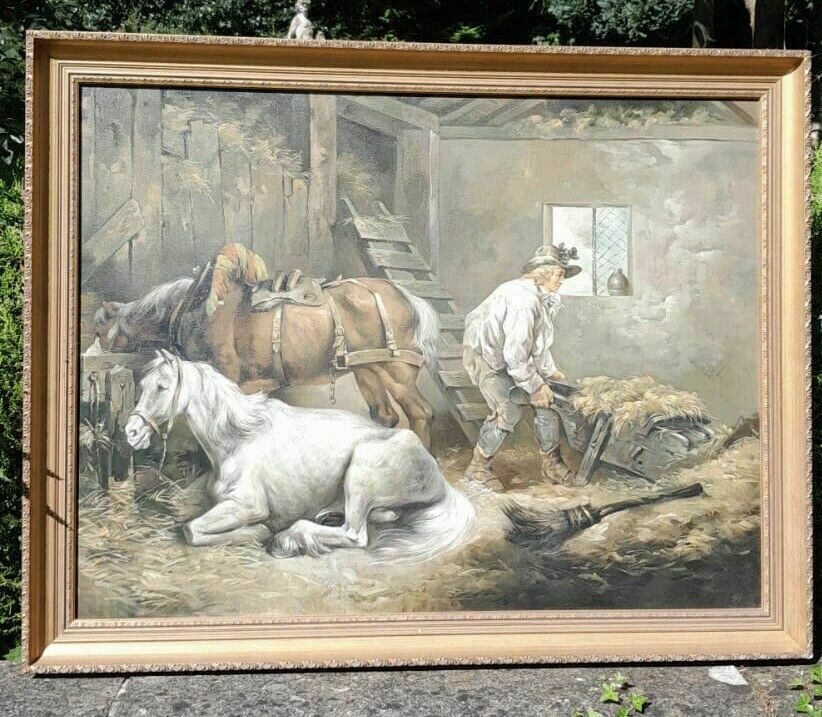Fine Art 'Horses In A Stable' Interior Painting After George Morland 1791 photo furniture
