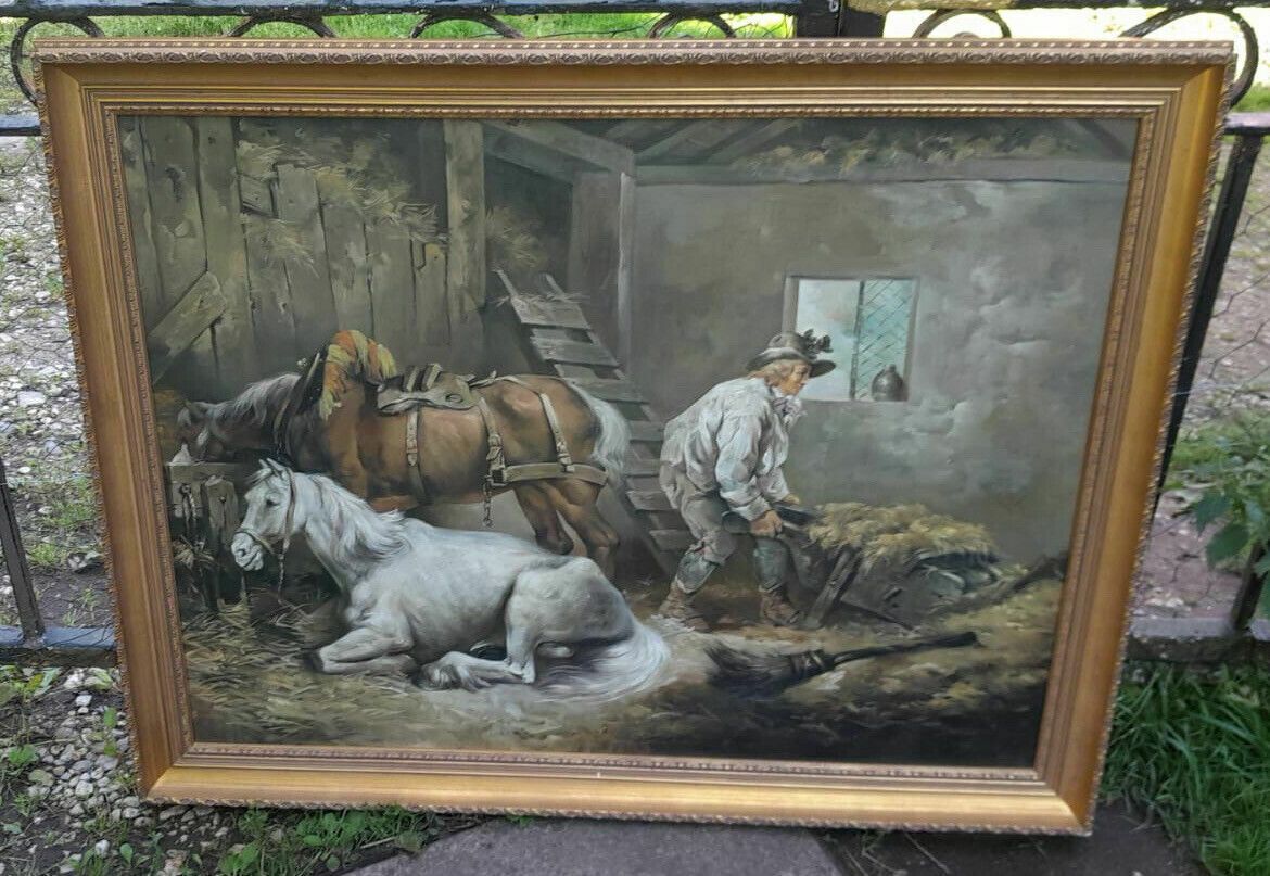 Fine Art 'Horses In A Stable' Interior Painting After George Morland 1791 photo vinterior