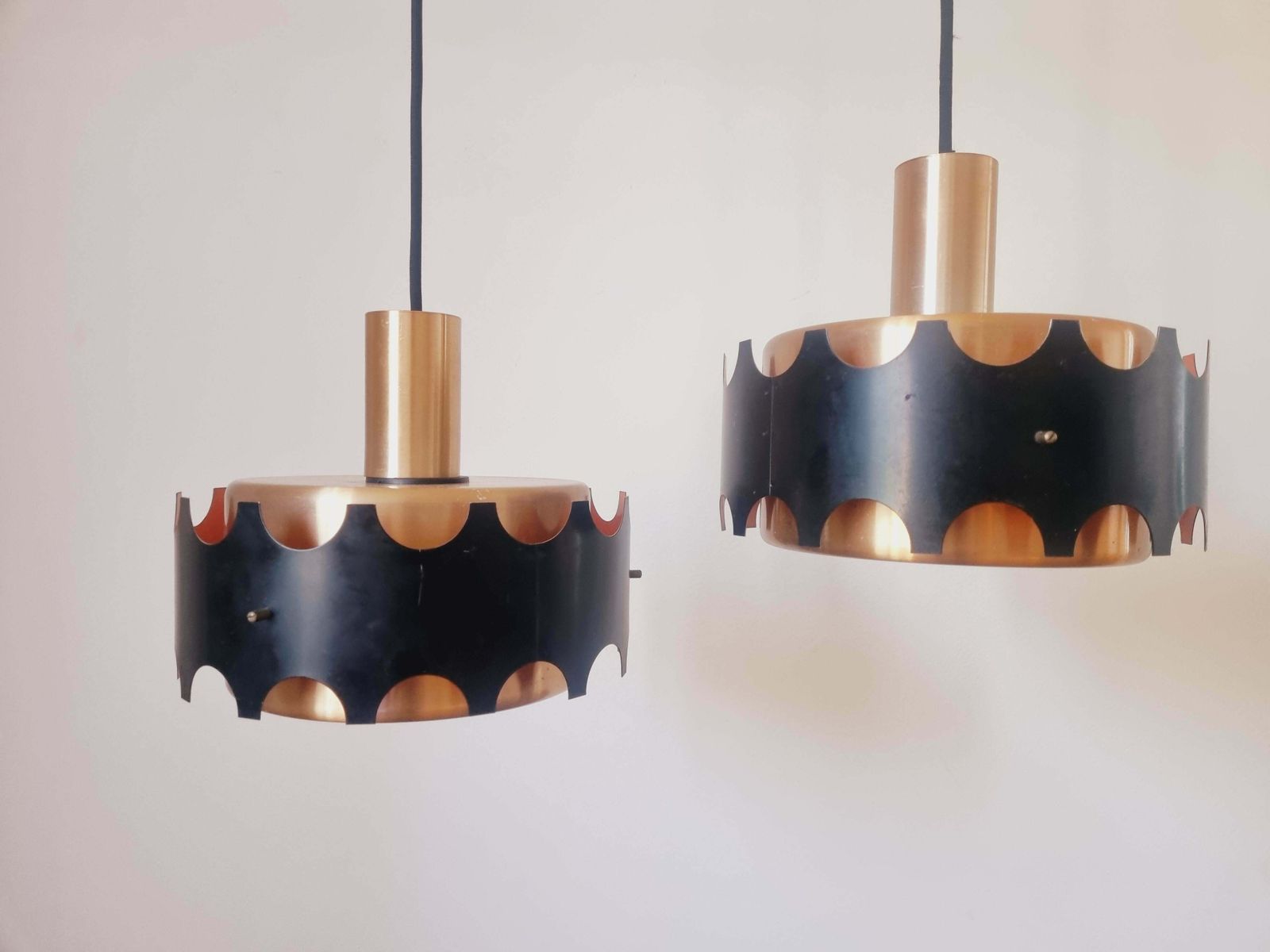 Pair Of Midcentury Pendants In Style Of Jo Hammerborg, Denmark, 1970s photo vintage