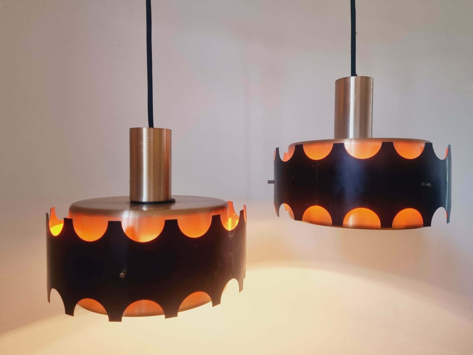 photo for sale Pair Of Midcentury Pendants In Style Of Jo Hammerborg, Denmark, 1970s