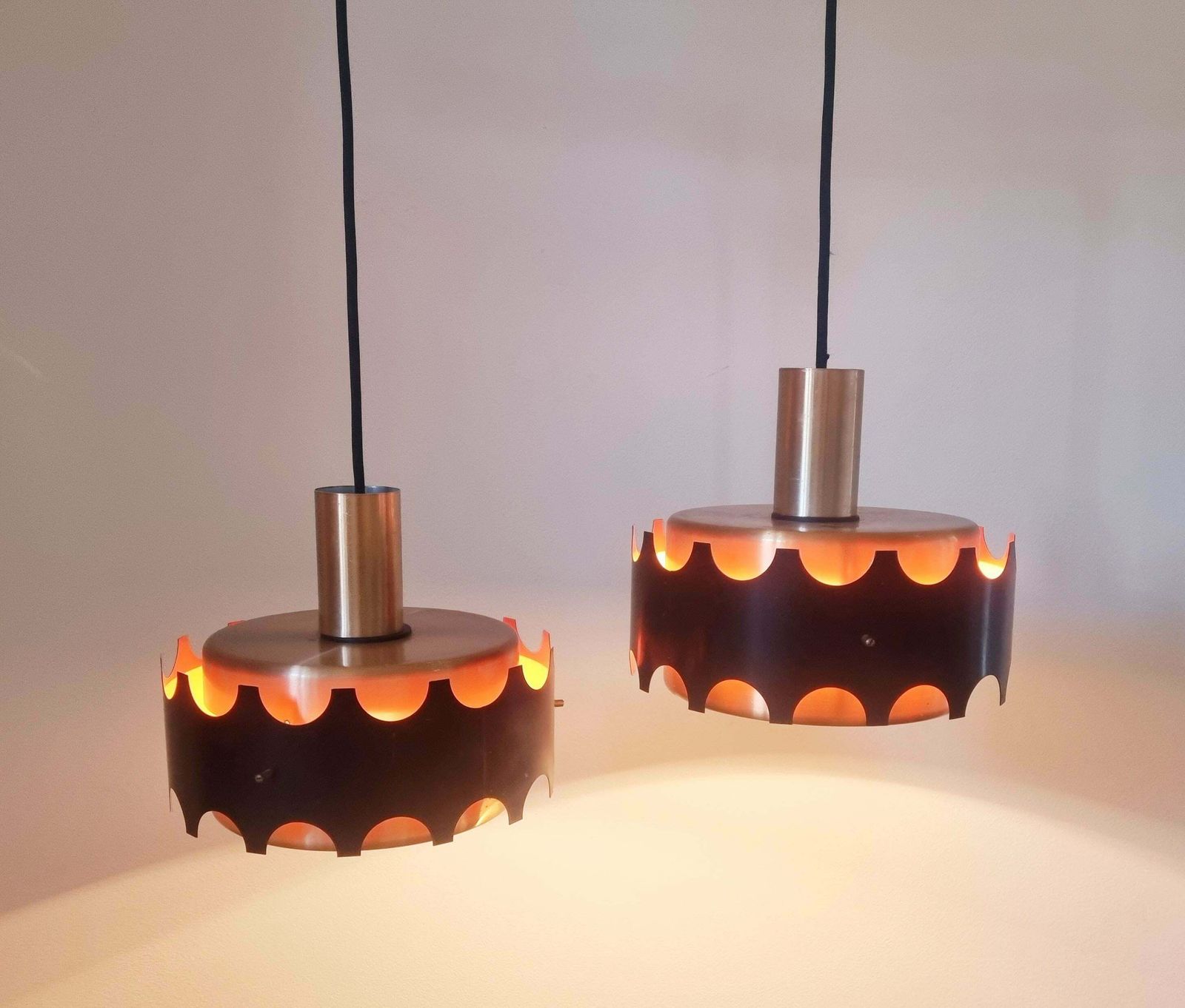 Lighting Pair Of Midcentury Pendants In Style Of Jo Hammerborg, Denmark, 1970s photo