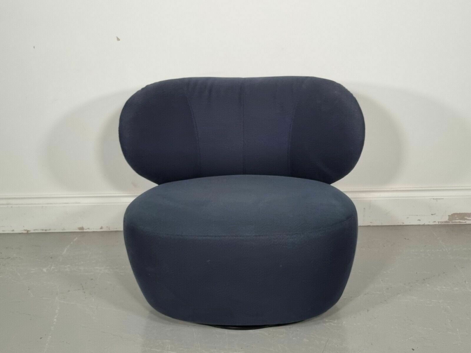 Impeccable Walter Knoll Bao Swivel Chair In Navy Fabric And Chocolate Leather (3
