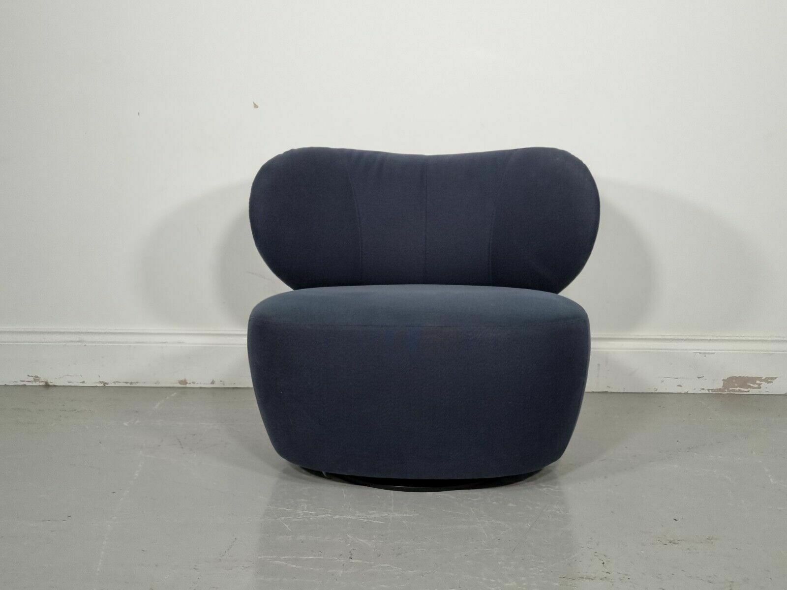 Impeccable Walter Knoll Bao Swivel Chair In Navy Fabric And Chocolate Leather (3 photo furniture