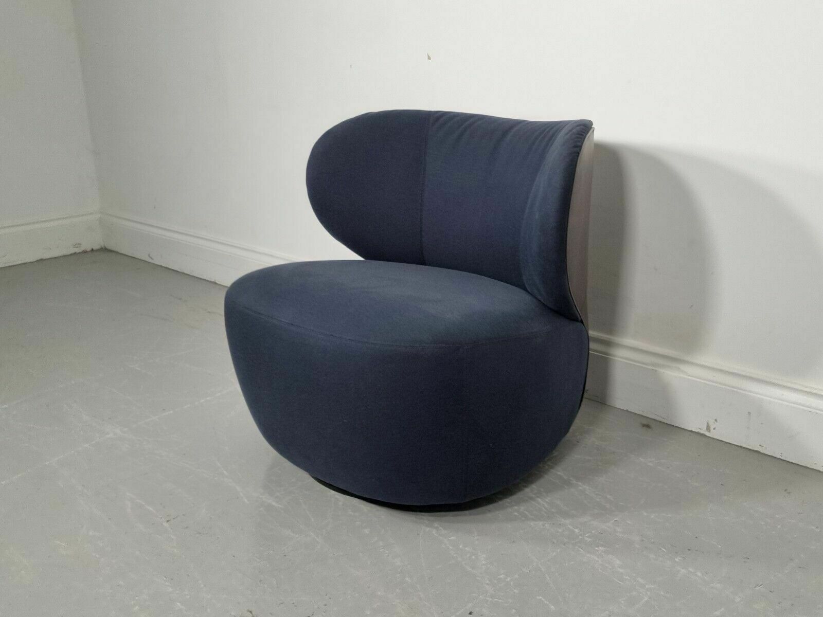 photo for sale Impeccable Walter Knoll Bao Swivel Chair In Navy Fabric And Chocolate Leather (3