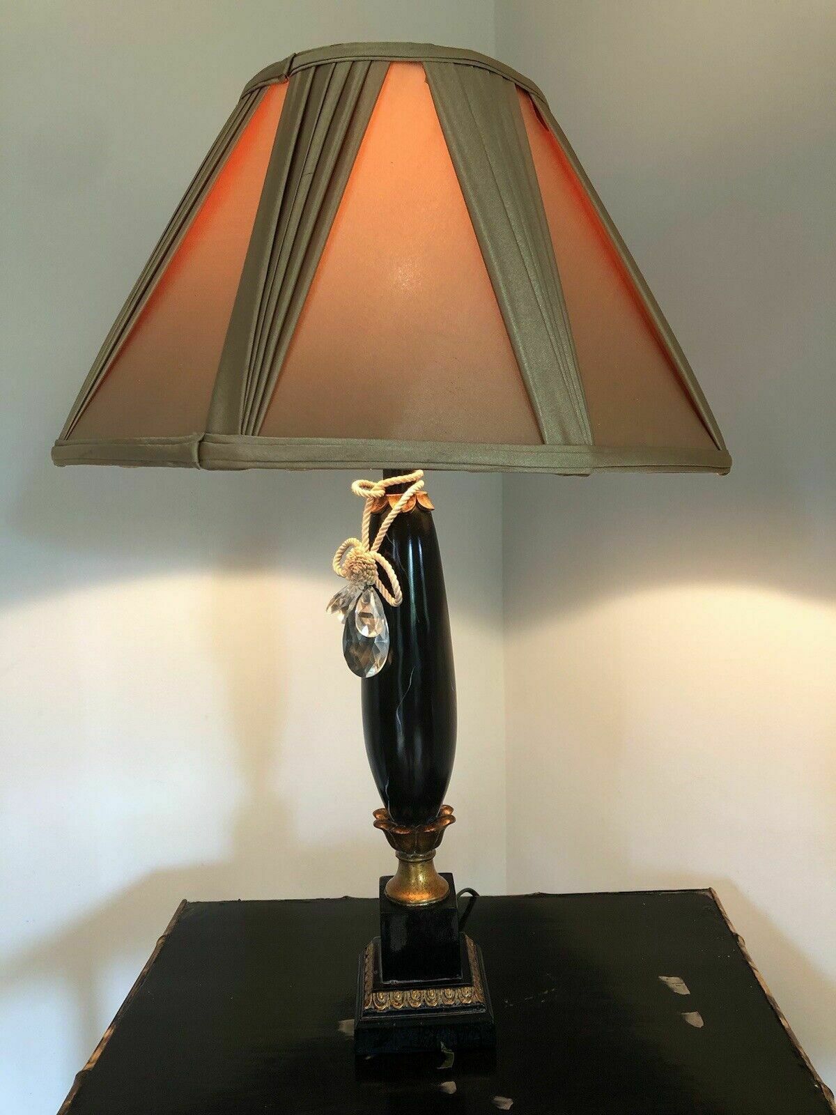 Vintage Faux Marble Black & Gold Table Lamp P.A.T. Tested With Shade
