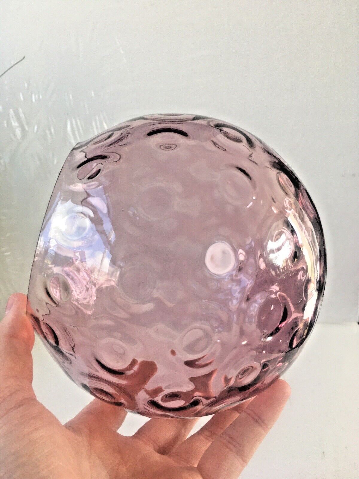 Mid Century Purple Borske Sklo Union Olives ? Retro Bubble Glass Vase Bowl 60's photo for sale