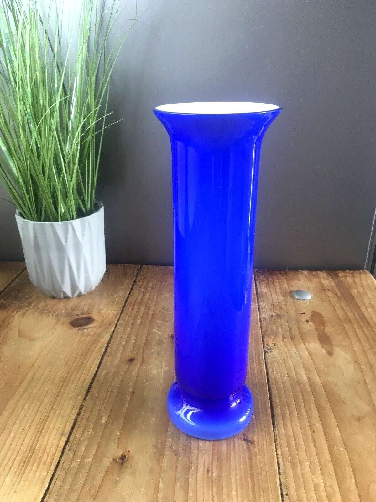 Mid Century Modern Blue Italian Empoli Cased Glass Vase 60's 70's Scandi Style photo furniture