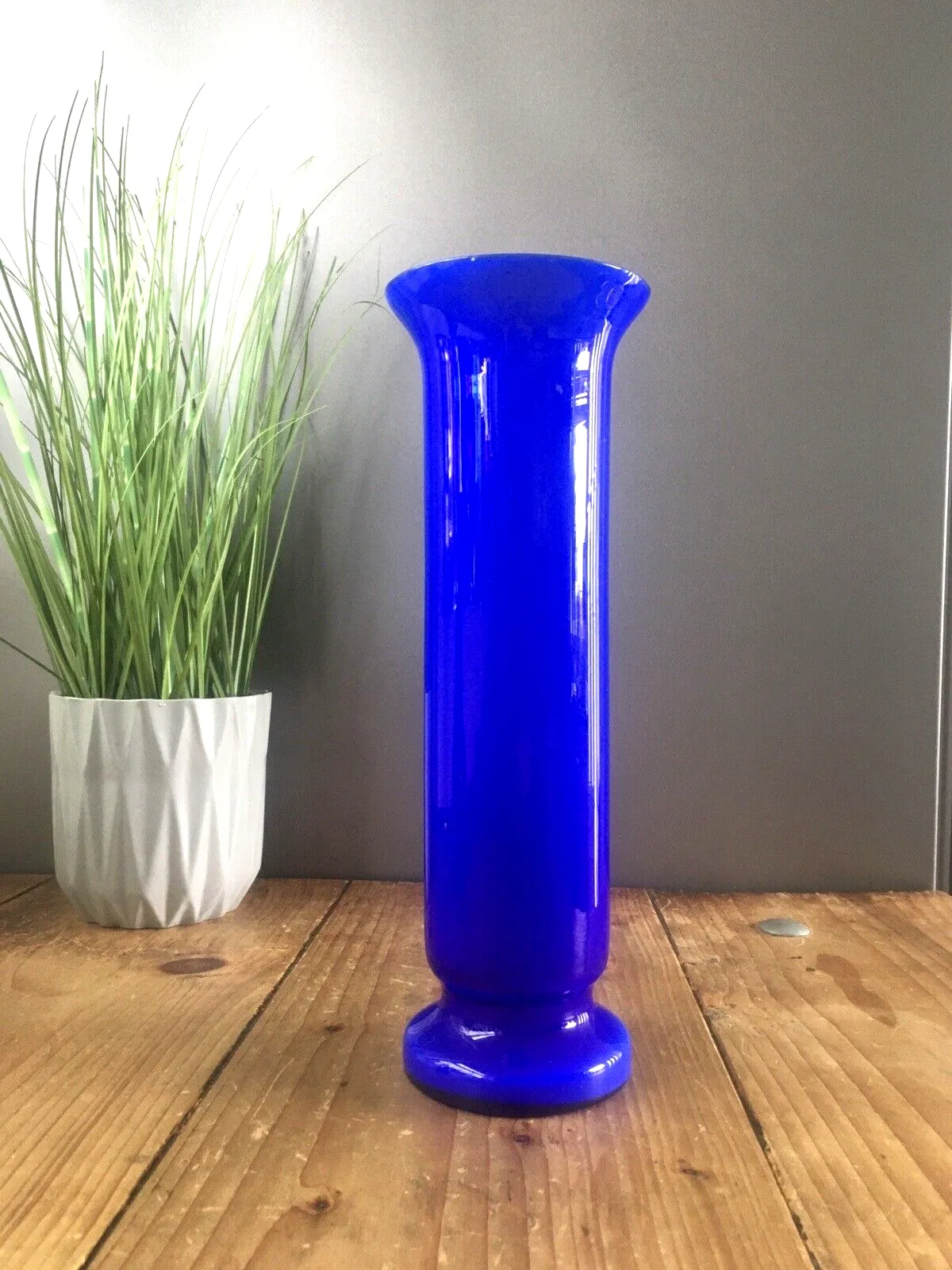 Mid Century Modern Blue Italian Empoli Cased Glass Vase 60's 70's Scandi Style photo Home Decor