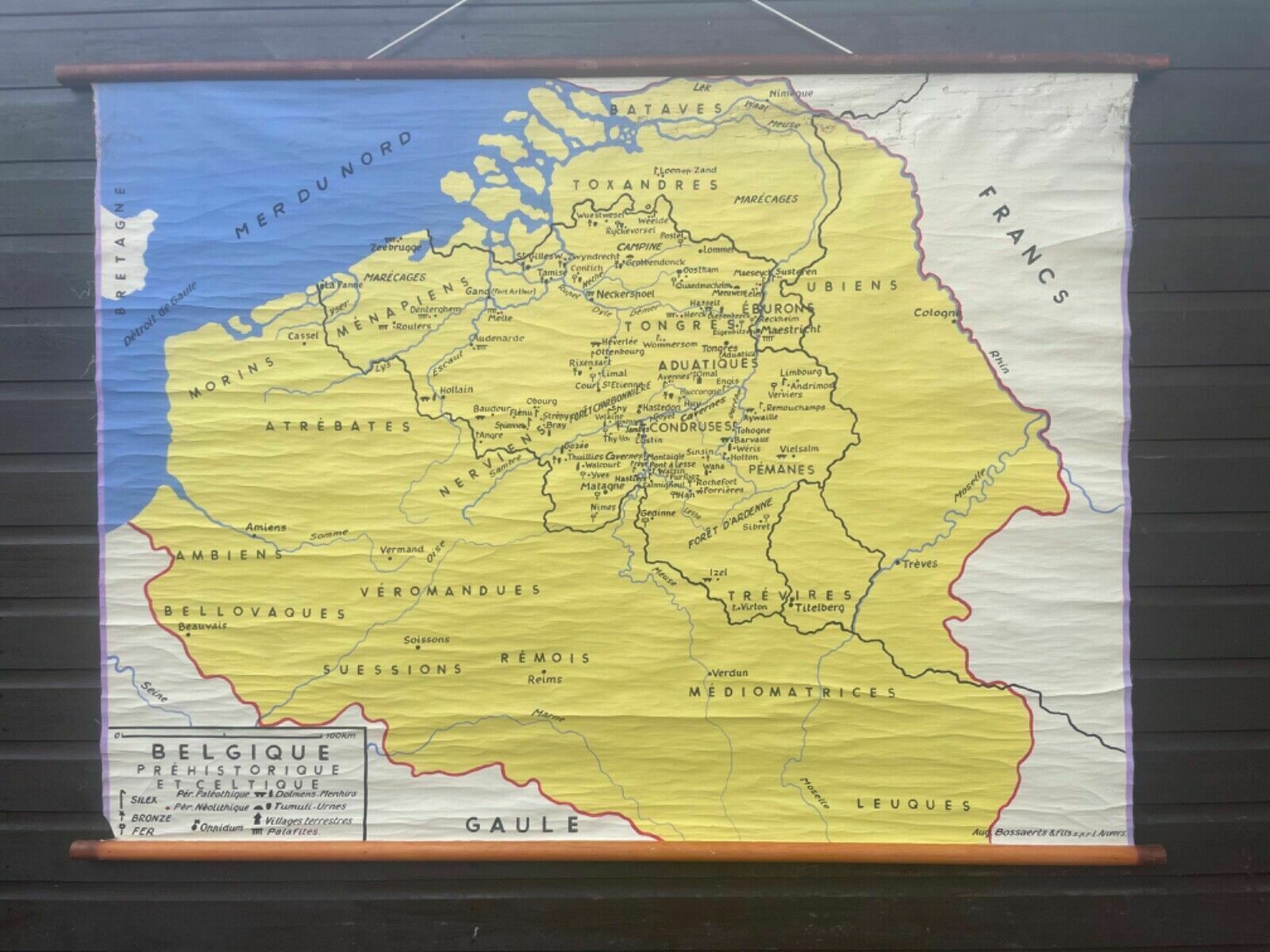 Rare Vintage Map Of Belgium Screen Printed In Belgium Roll Down School Map