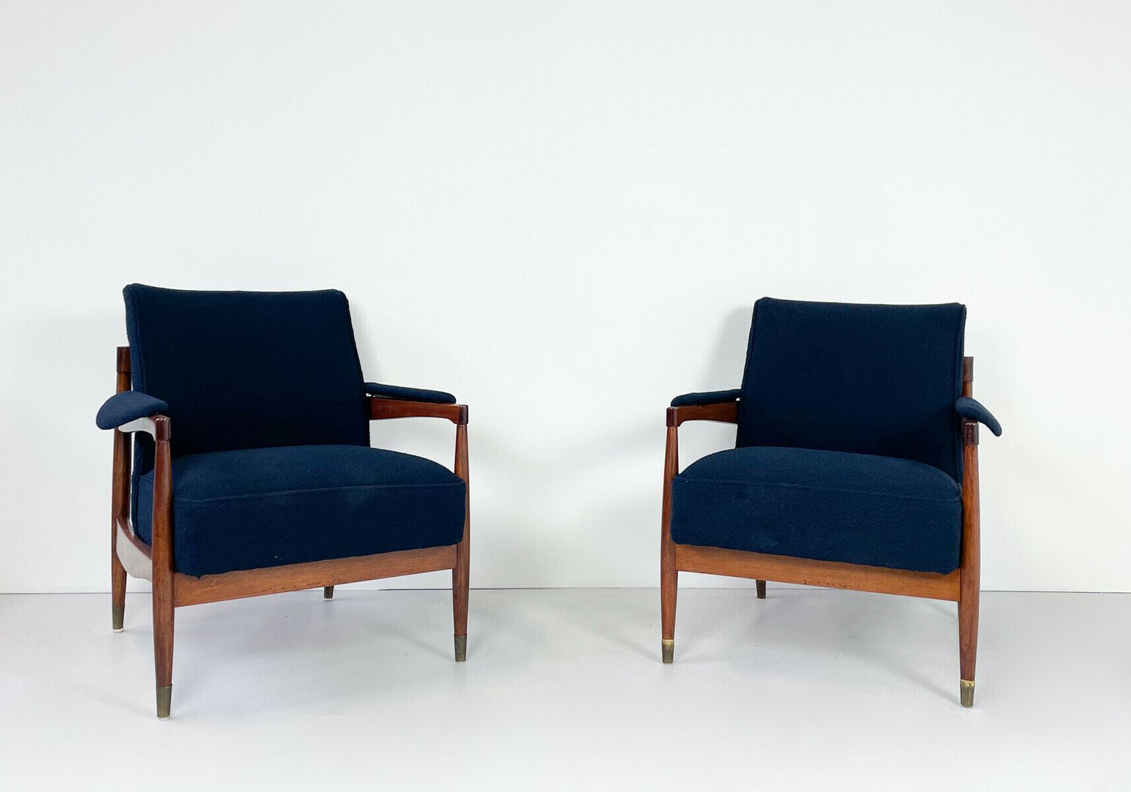 Pair Of Italian Mid Century Armchairs In Navy Boucle photo furniture