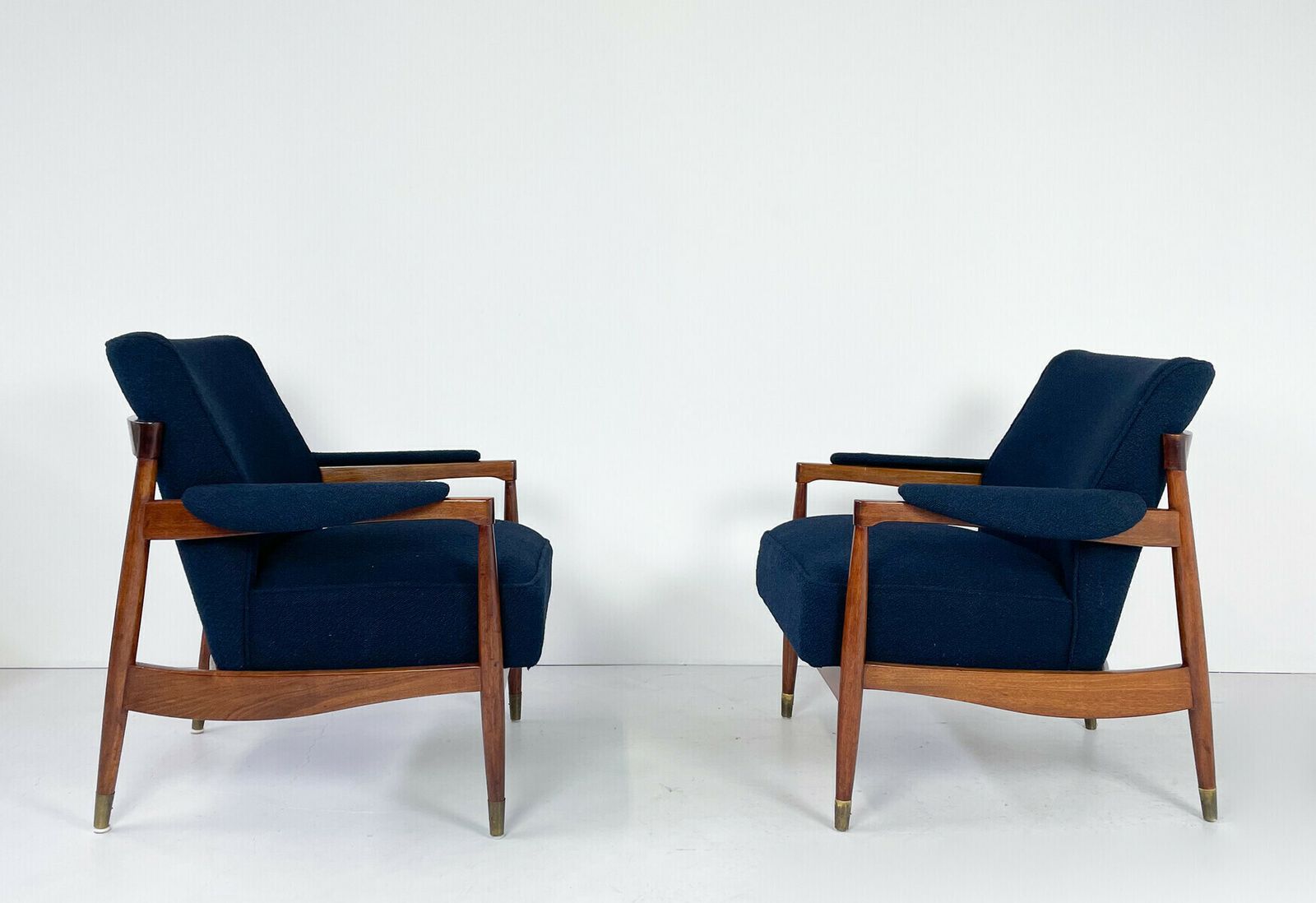 Pair Of Italian Mid Century Armchairs In Navy Boucle photo for sale