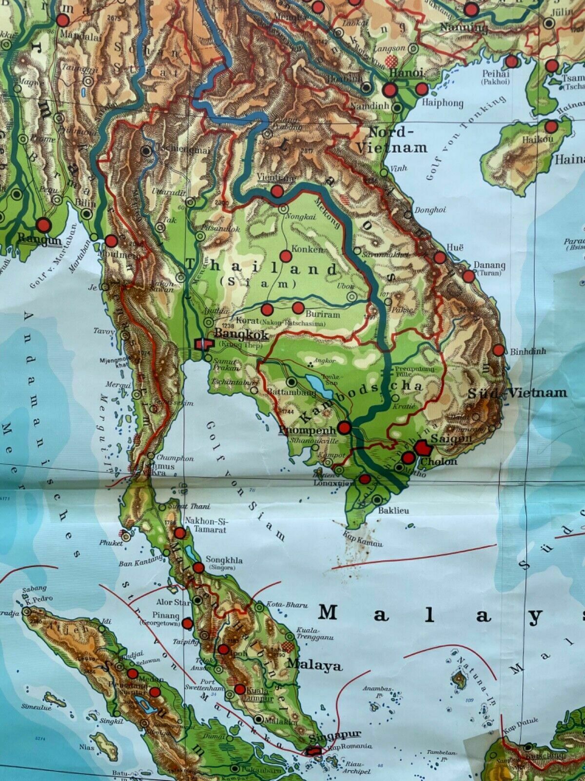 Vintage Geographical Map Of Italy & The Balkans Roll Down School Map/Chart 1965 photo for sale