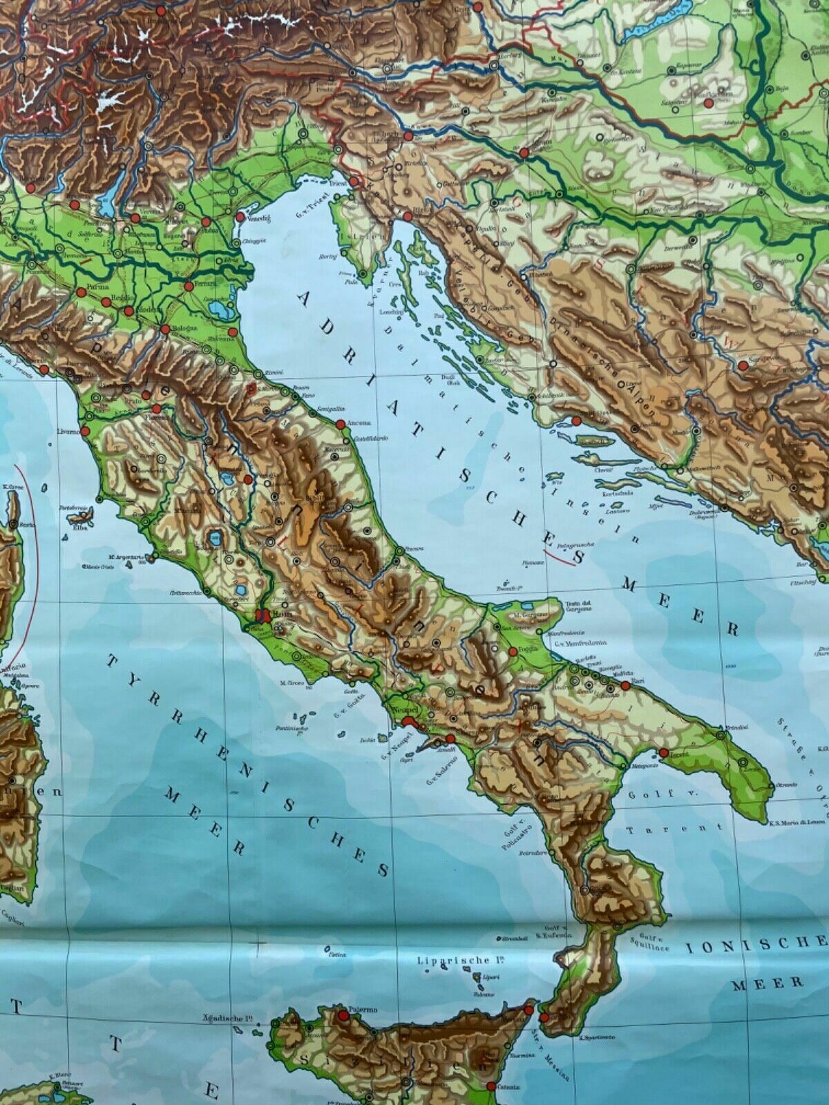 photo for sale Vintage Geographical Map Of Italy & The Balkans Roll Down School Map/Chart 1965
