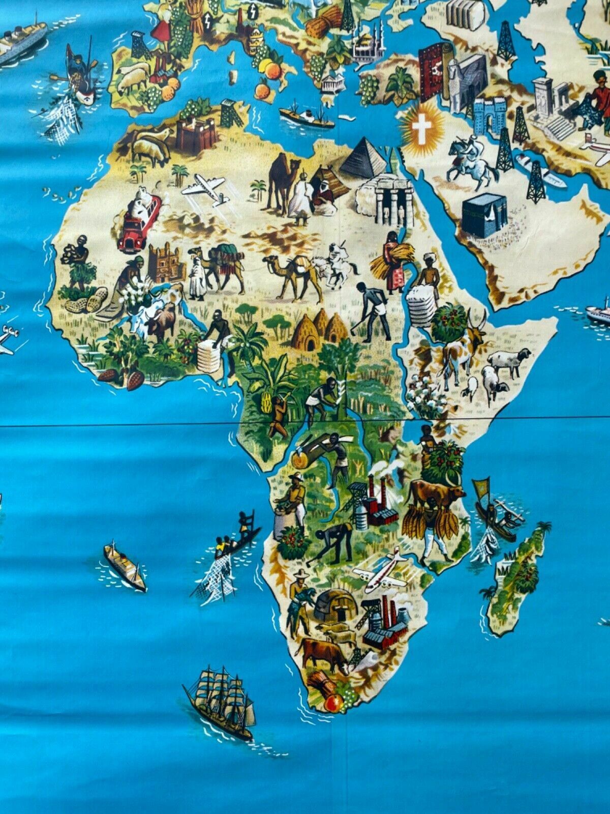 412.0 Large Rare Vintage Map Of The World School Chart Trade Pictorial Linen Poster photo