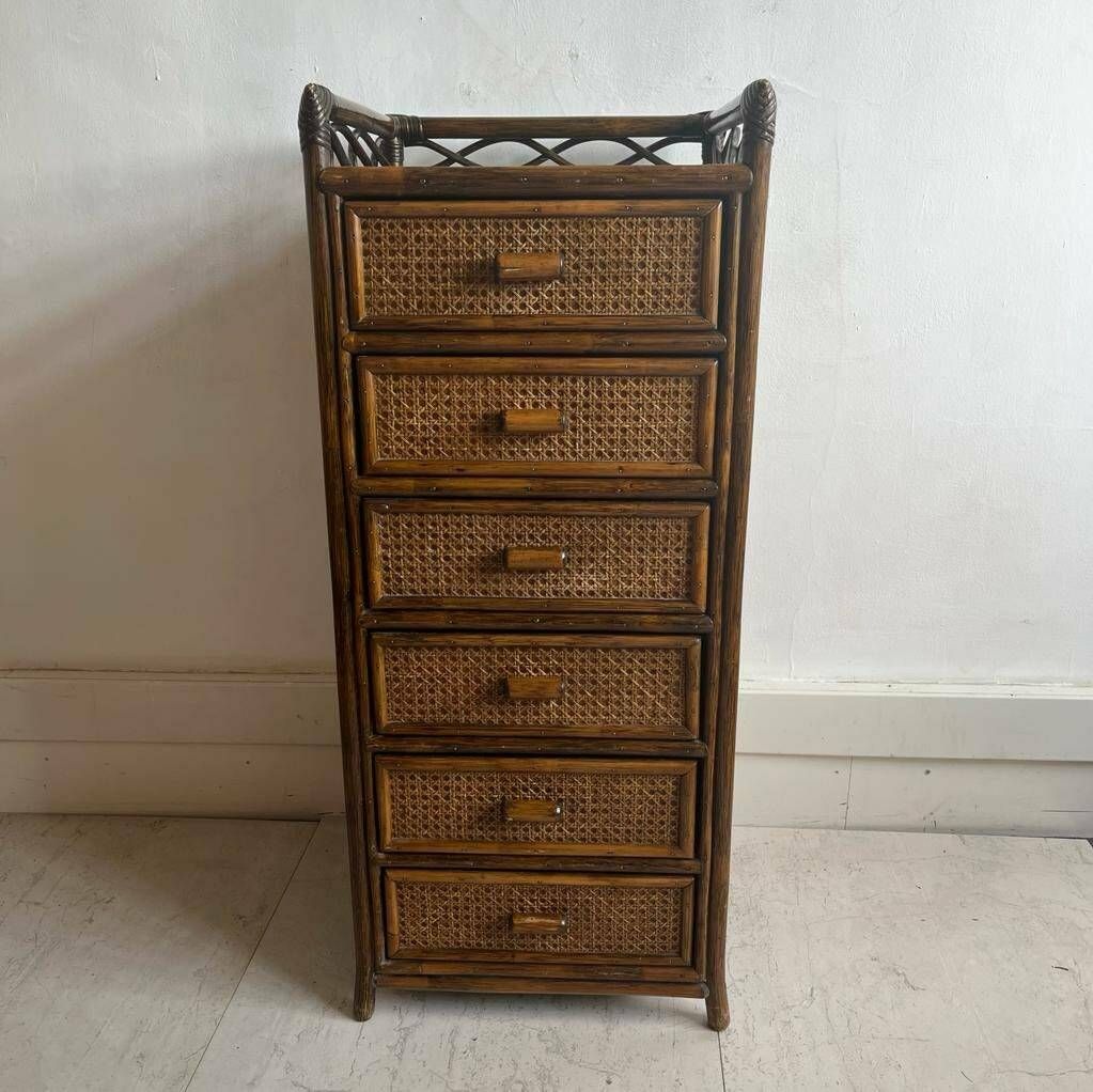 Angrave Cane And Bamboo Tallboy / Chest Of Drawers 70s