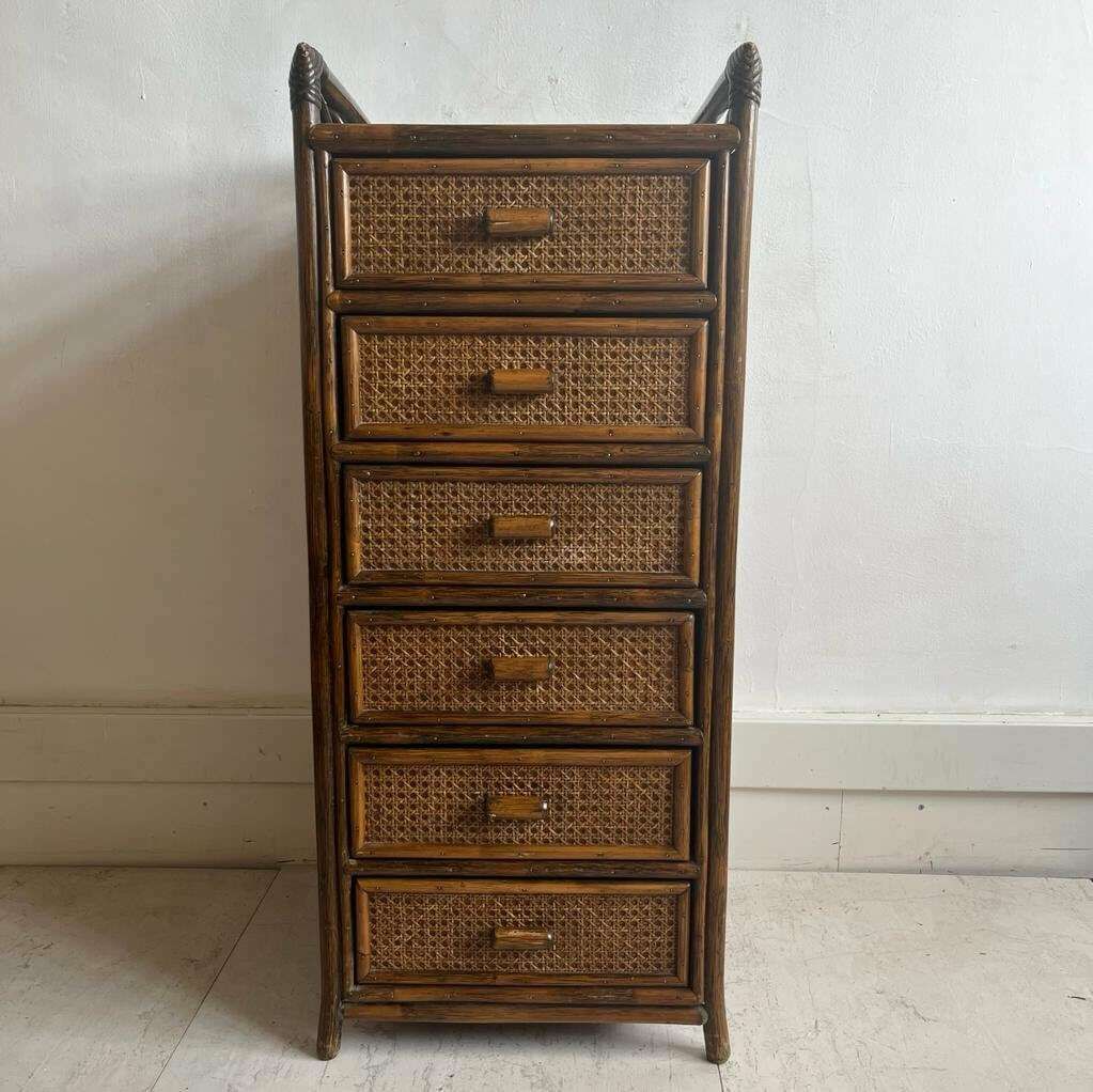 Angrave Cane And Bamboo Tallboy / Chest Of Drawers 70s photo vinterior