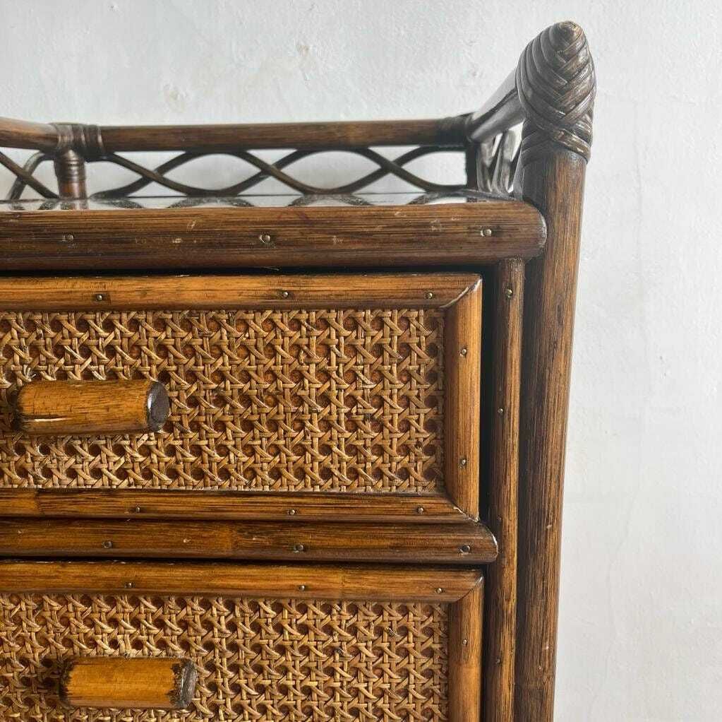 Angrave Cane And Bamboo Tallboy / Chest Of Drawers 70s photo vintage