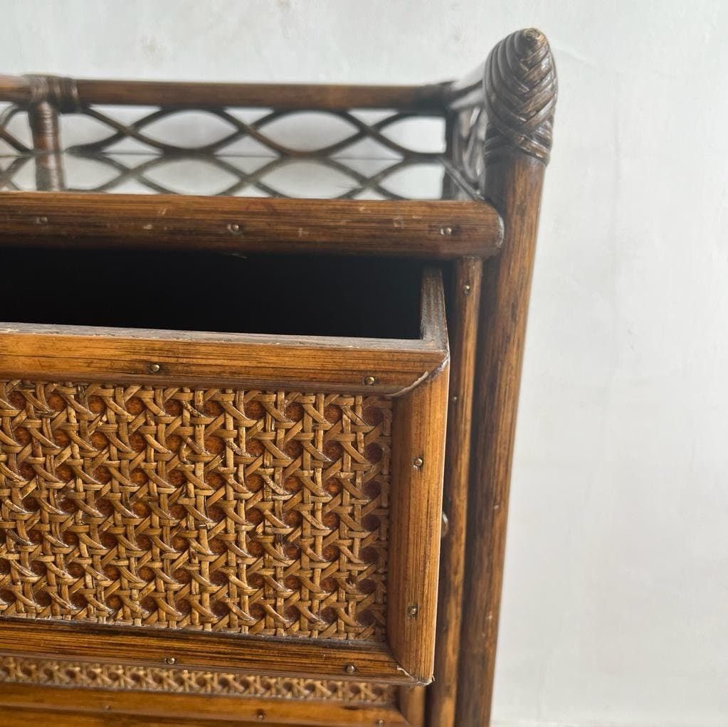 photo furniture Angrave Cane And Bamboo Tallboy / Chest Of Drawers 70s