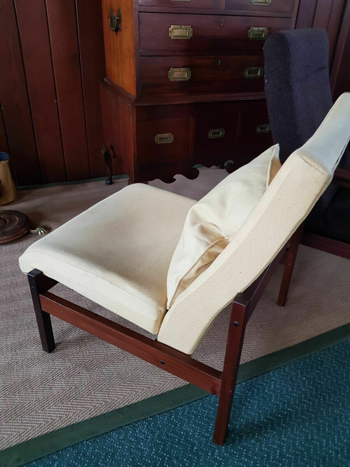 695.0 Teak 'Kyoto' Armchair Chair And Two Tables By Guy Rogers. 4 Pieces photo