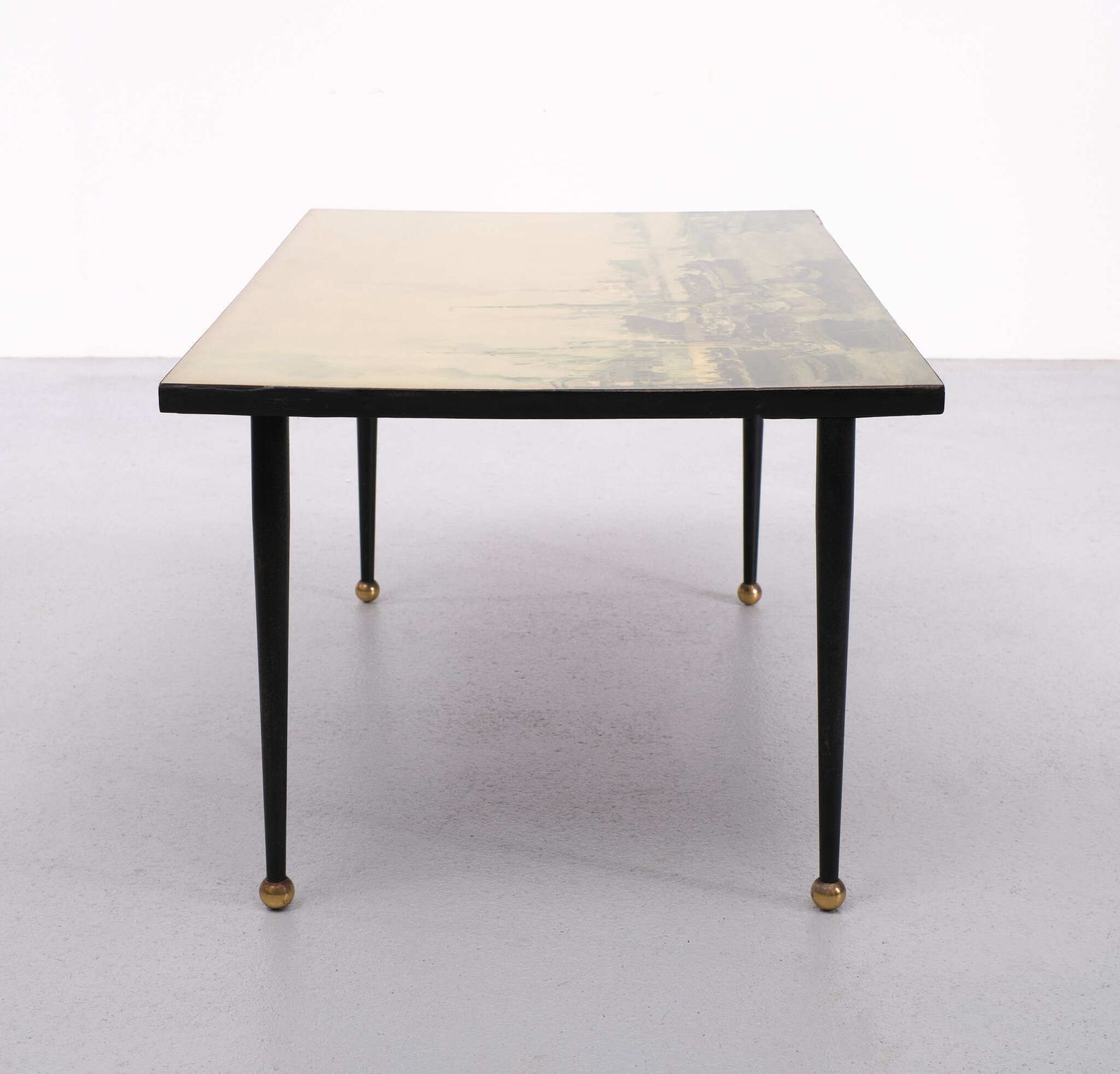 Italian Metal, Brass, And Print Coffee Table, 1950s photo vintage