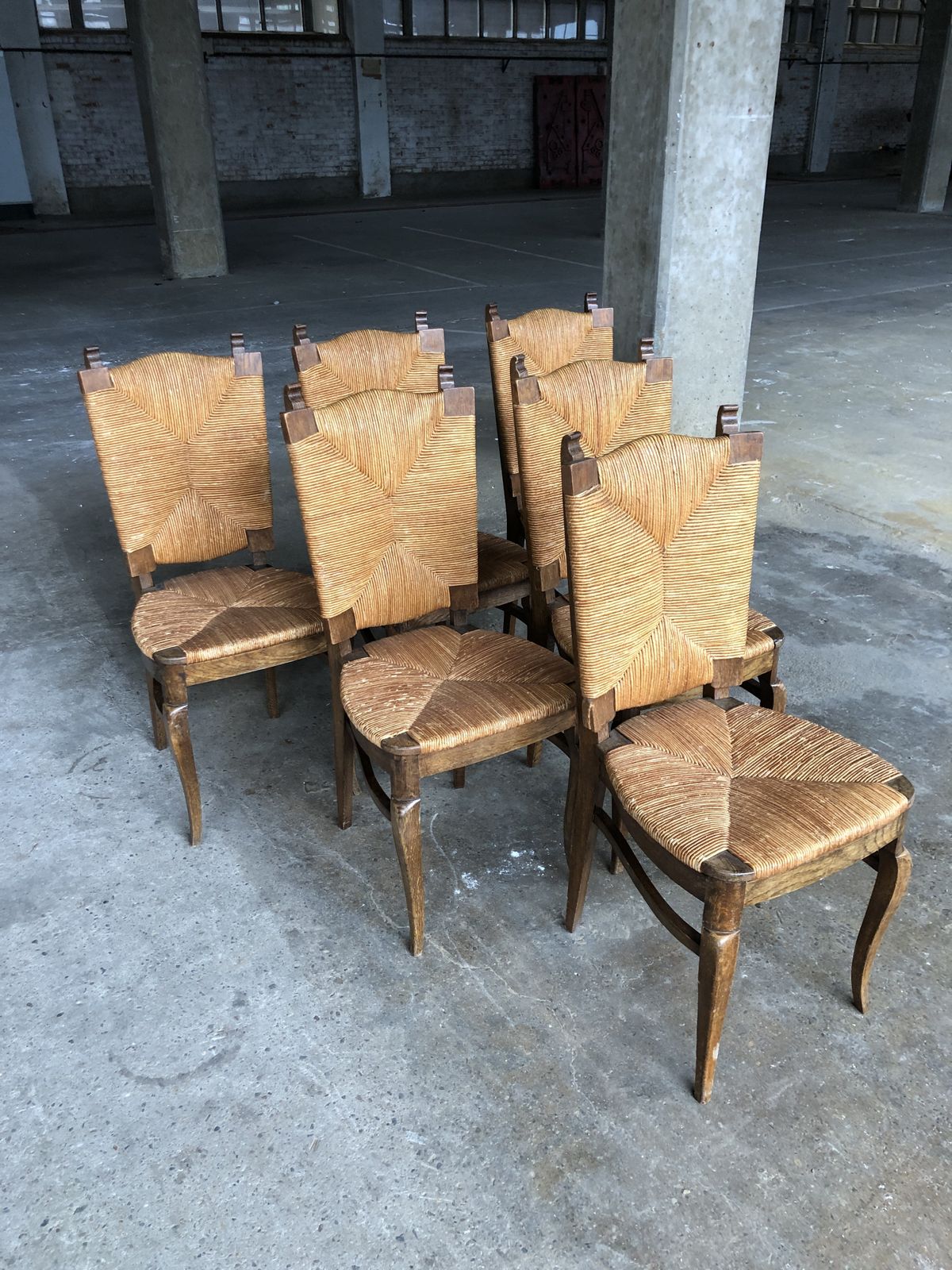 Dining Chairs With Rush Made Of Oak Wood, France 1950s, Set Of 6 photo 1500.0