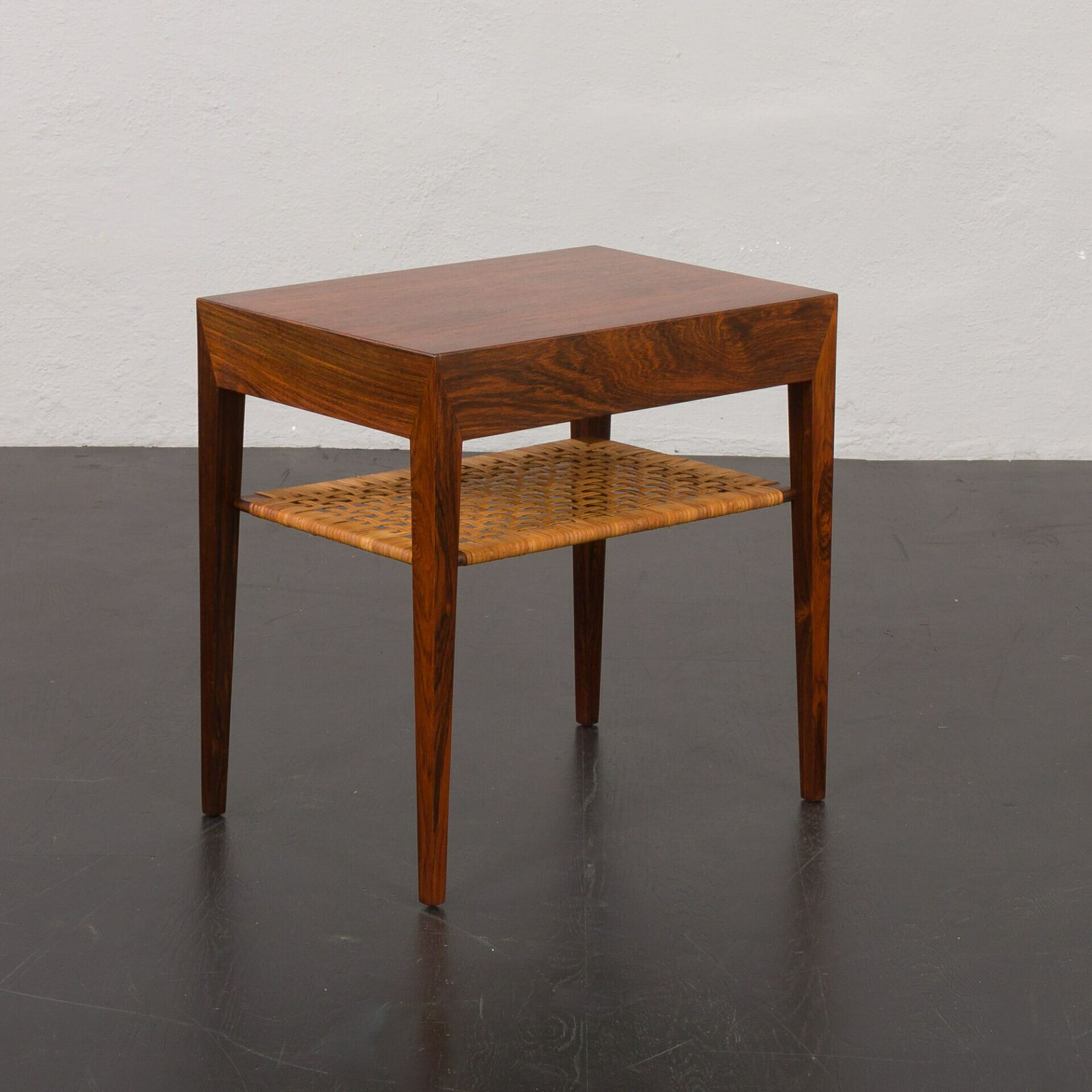Rosewood And Cane Side Table W. Hidden Drawer By Severin Hansen For Haslev, Denmark, 1960s photo vinterior