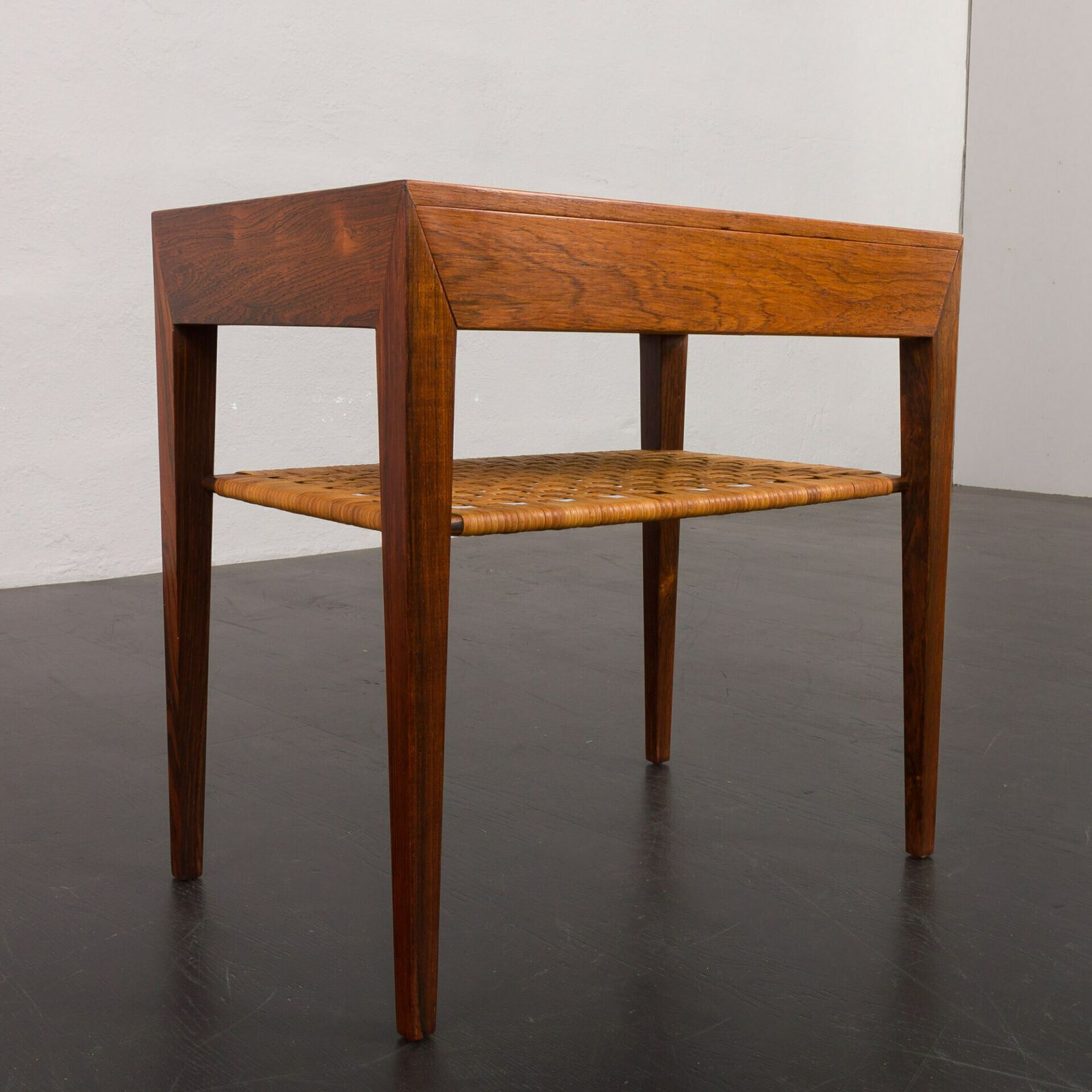 photo furniture Rosewood And Cane Side Table W. Hidden Drawer By Severin Hansen For Haslev, Denmark, 1960s
