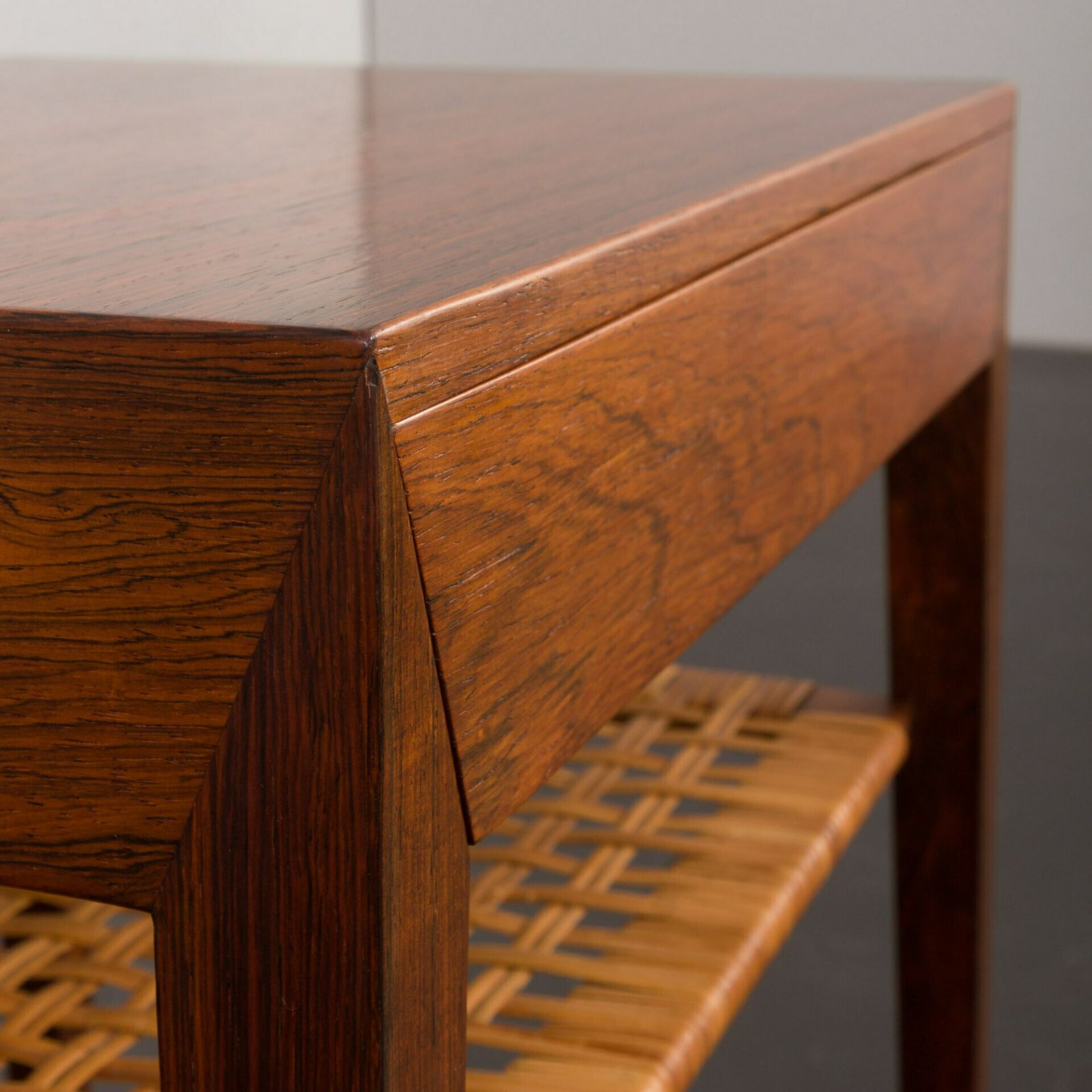 1670.0 Rosewood And Cane Side Table W. Hidden Drawer By Severin Hansen For Haslev, Denmark, 1960s photo