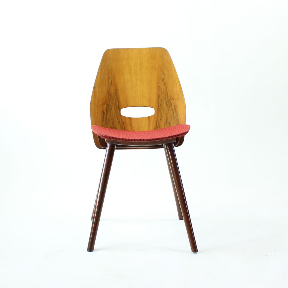 Frantisek Jirak Lollipop Dining Chairs In Walnut Veneer For Tatra, Circa 1960, Set Of 4 photo for sale