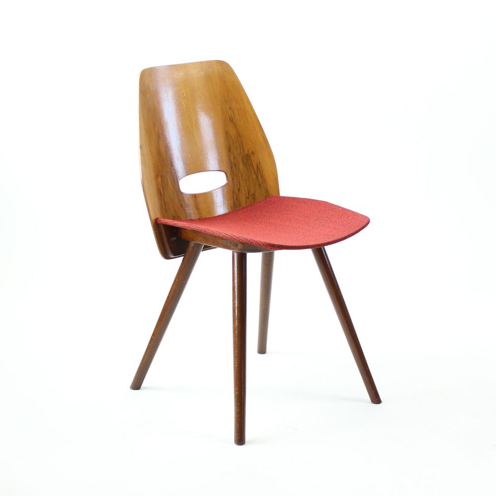 Frantisek Jirak Lollipop Dining Chairs In Walnut Veneer For Tatra, Circa 1960, Set Of 4 photo vintage