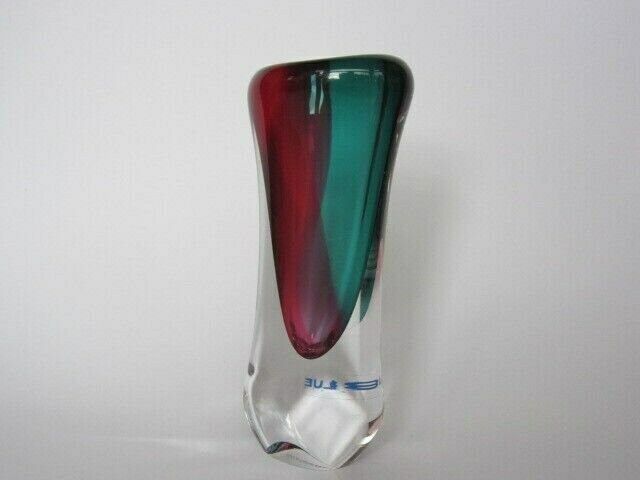 Hand Blown Bohemia Glass Art Glass Vase Red And Turquiose Lead Free Crystal photo vinterior