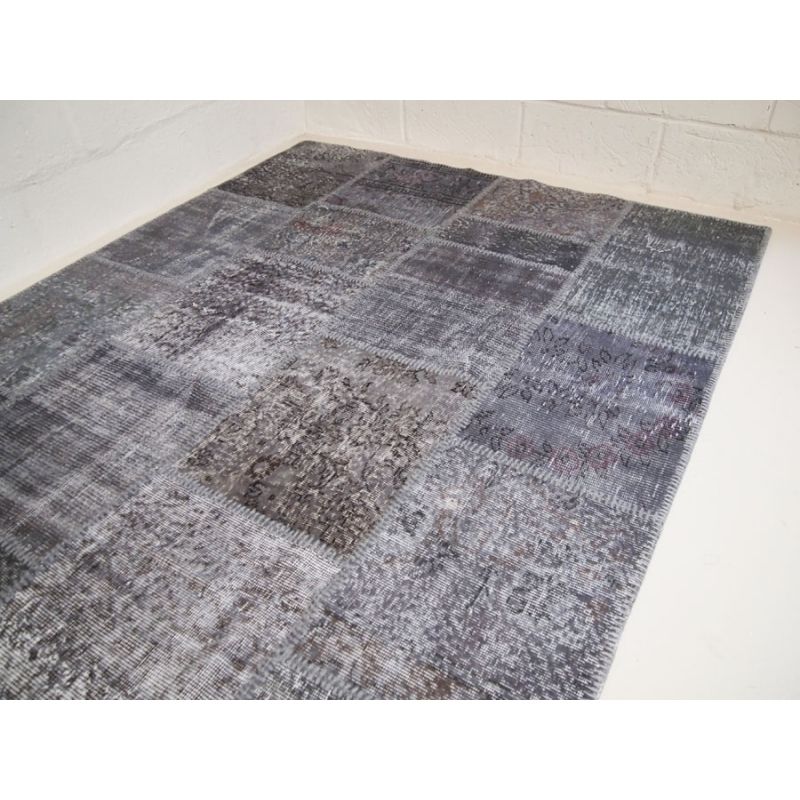 Grey Overdyed Vintage Turkish Hand Stitched Patch Work Rug photo for sale