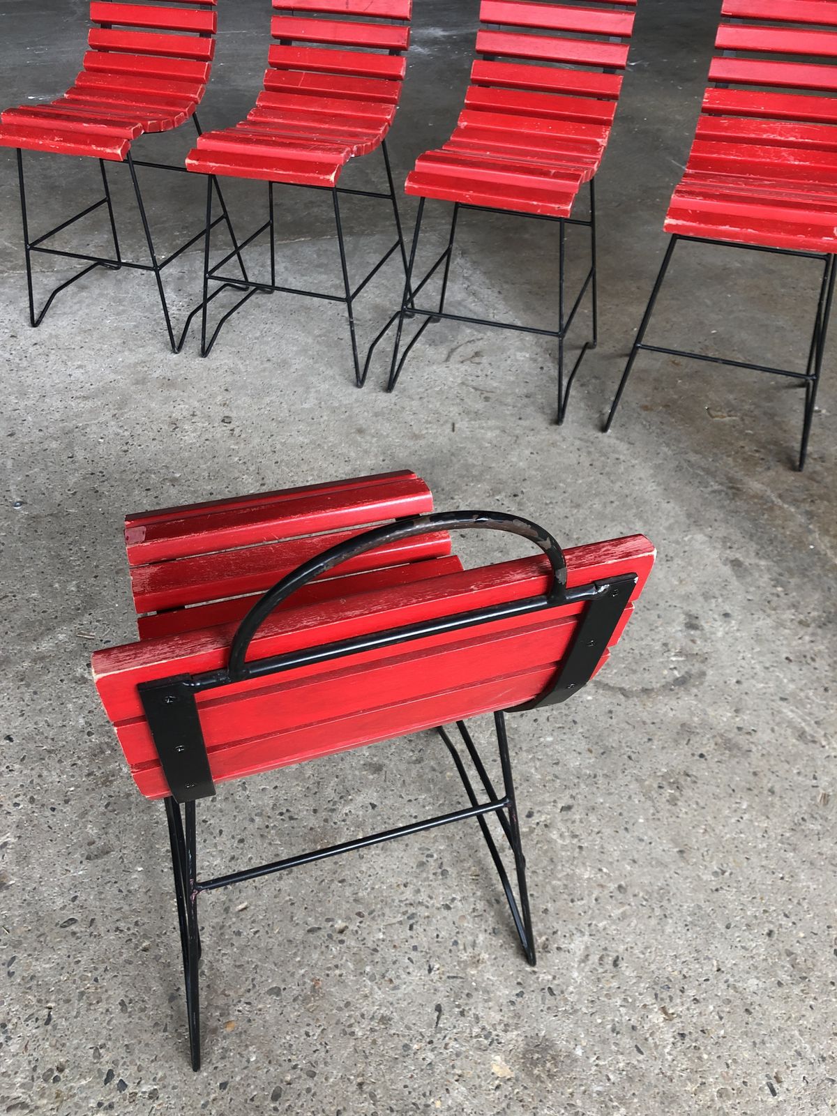 photo furniture Playful Dining Chairs With Wooden Slats, 1960s, Set Of 5