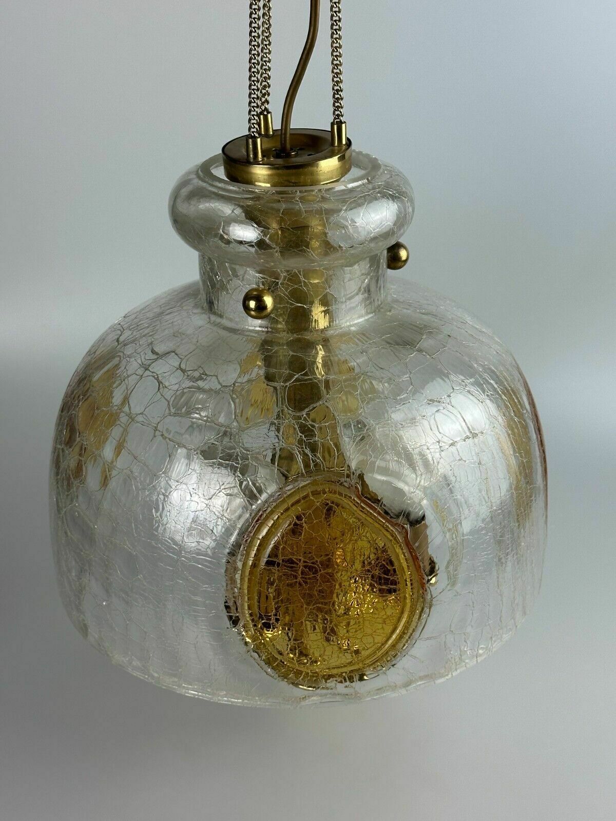 1960's 1970's Brutalist Ceiling Lamp Pendant Brass & Murano Glass photo Lighting