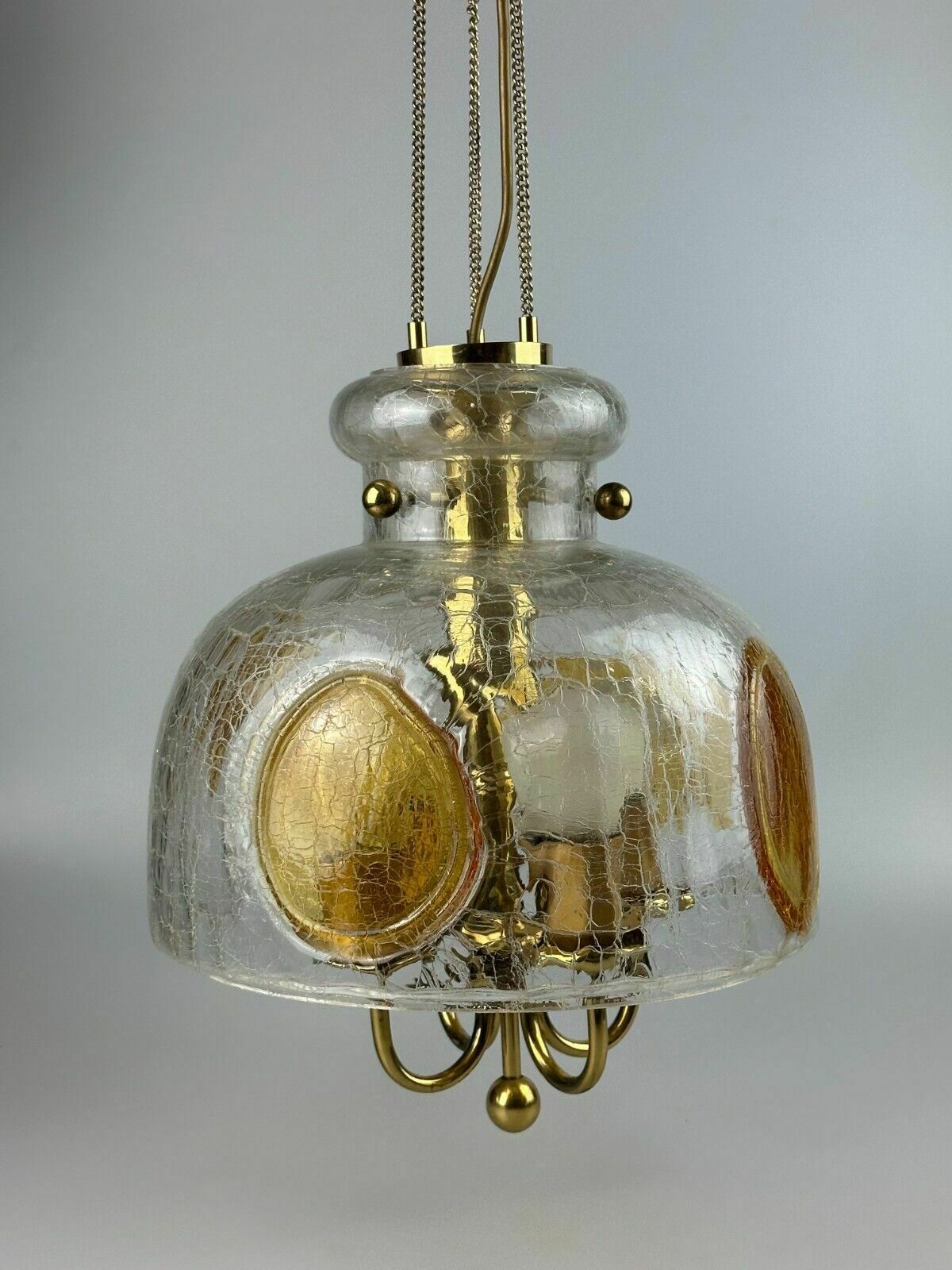 1960's 1970's Brutalist Ceiling Lamp Pendant Brass & Murano Glass photo buy