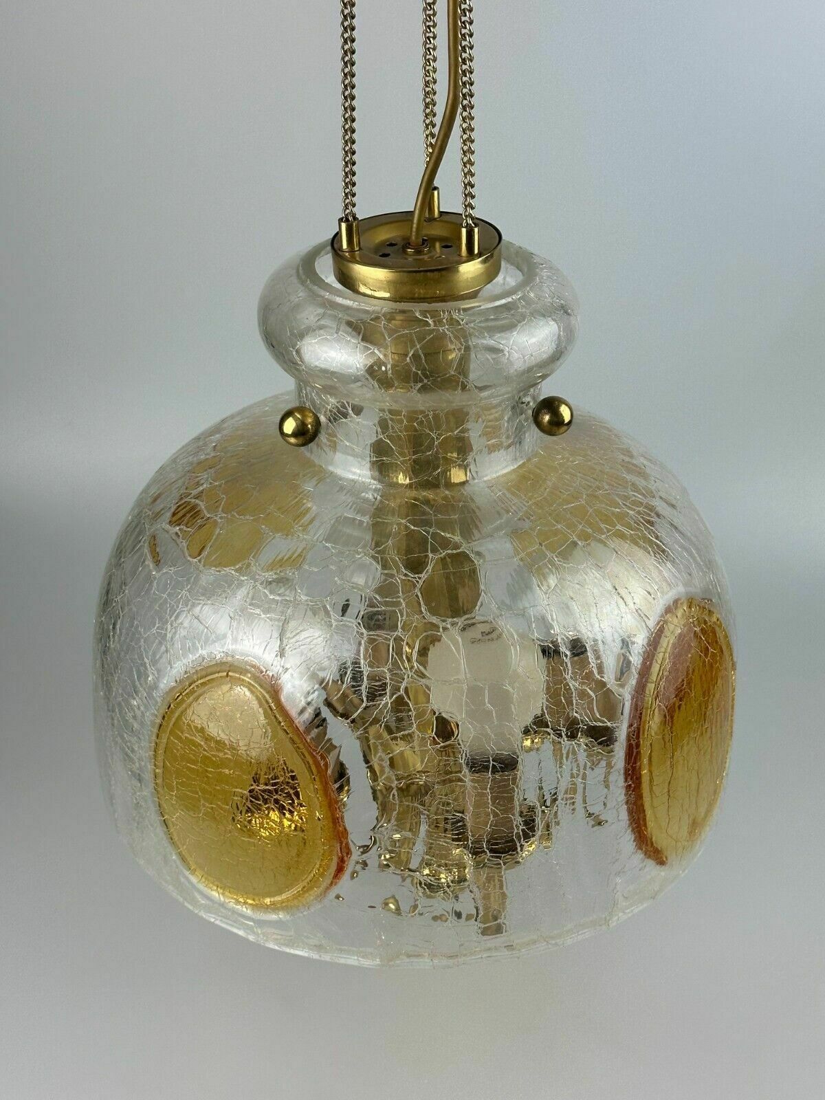 1960's 1970's Brutalist Ceiling Lamp Pendant Brass & Murano Glass photo vintage