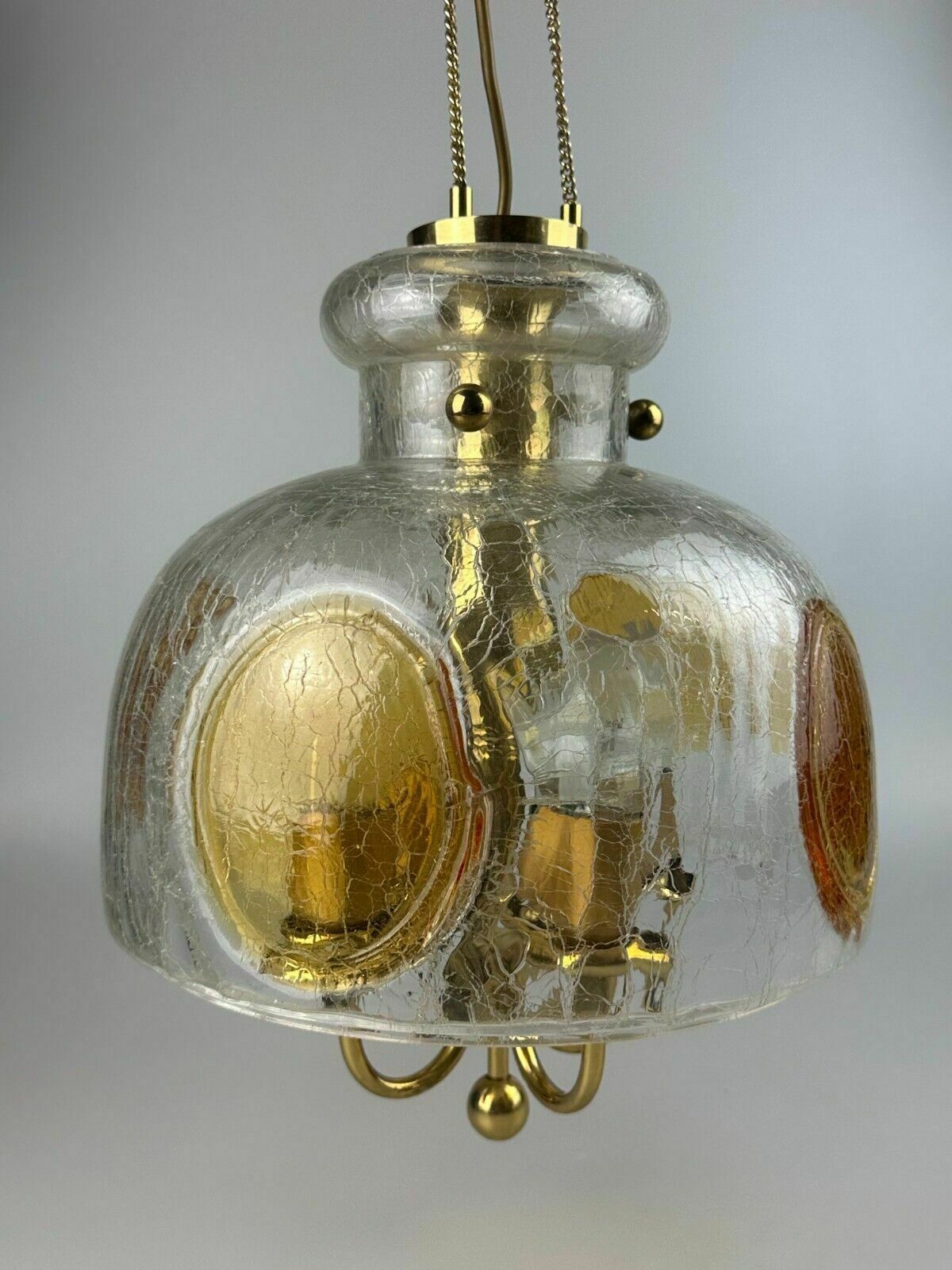 photo buy 1960's 1970's Brutalist Ceiling Lamp Pendant Brass & Murano Glass
