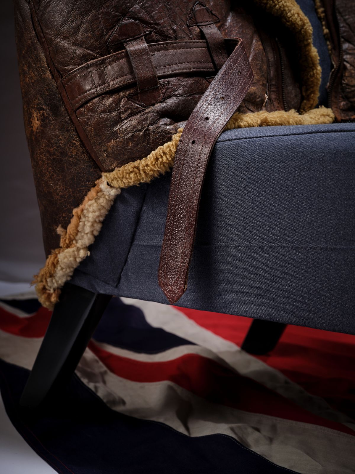The 'Biggles' One Off Original Ww2 Spitfire Pilot Sheepskin And Leather Irvin Flying Jacket Chair, England Circa 1940's. photo vintage
