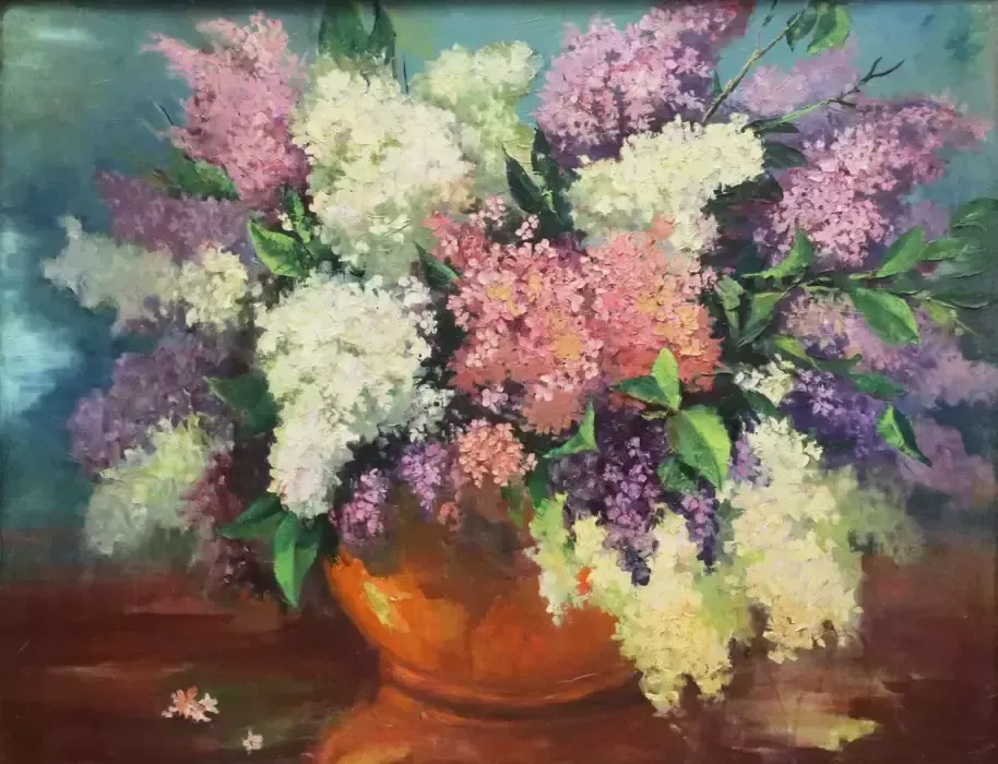 Painting Lilac Bouquet, 1950s, Vintage photo furniture