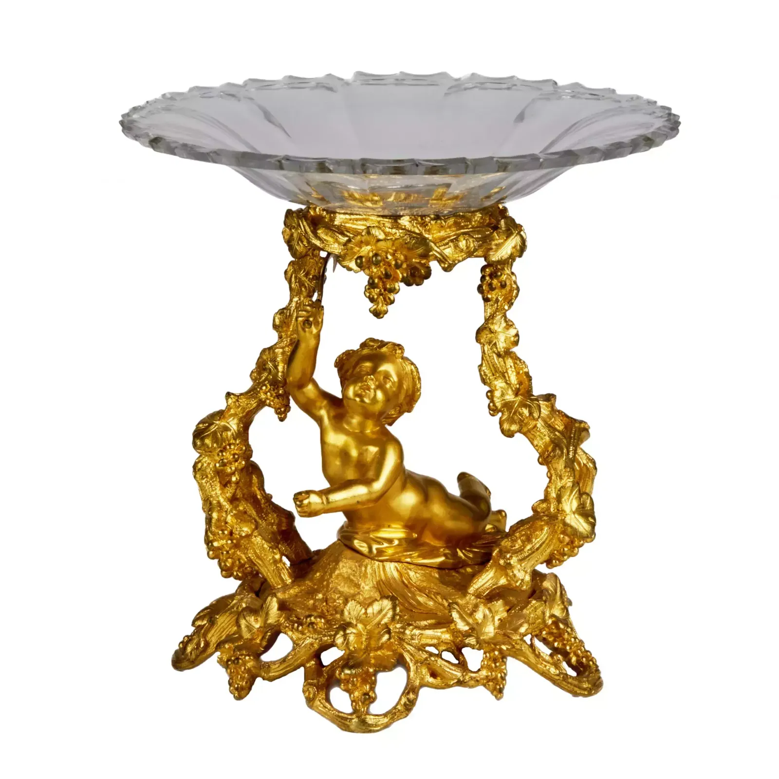 Decorative Fruit Vase, Gilded Bronze, With Crystal, Napoleon III Era. 19th Century. photo 3847.0