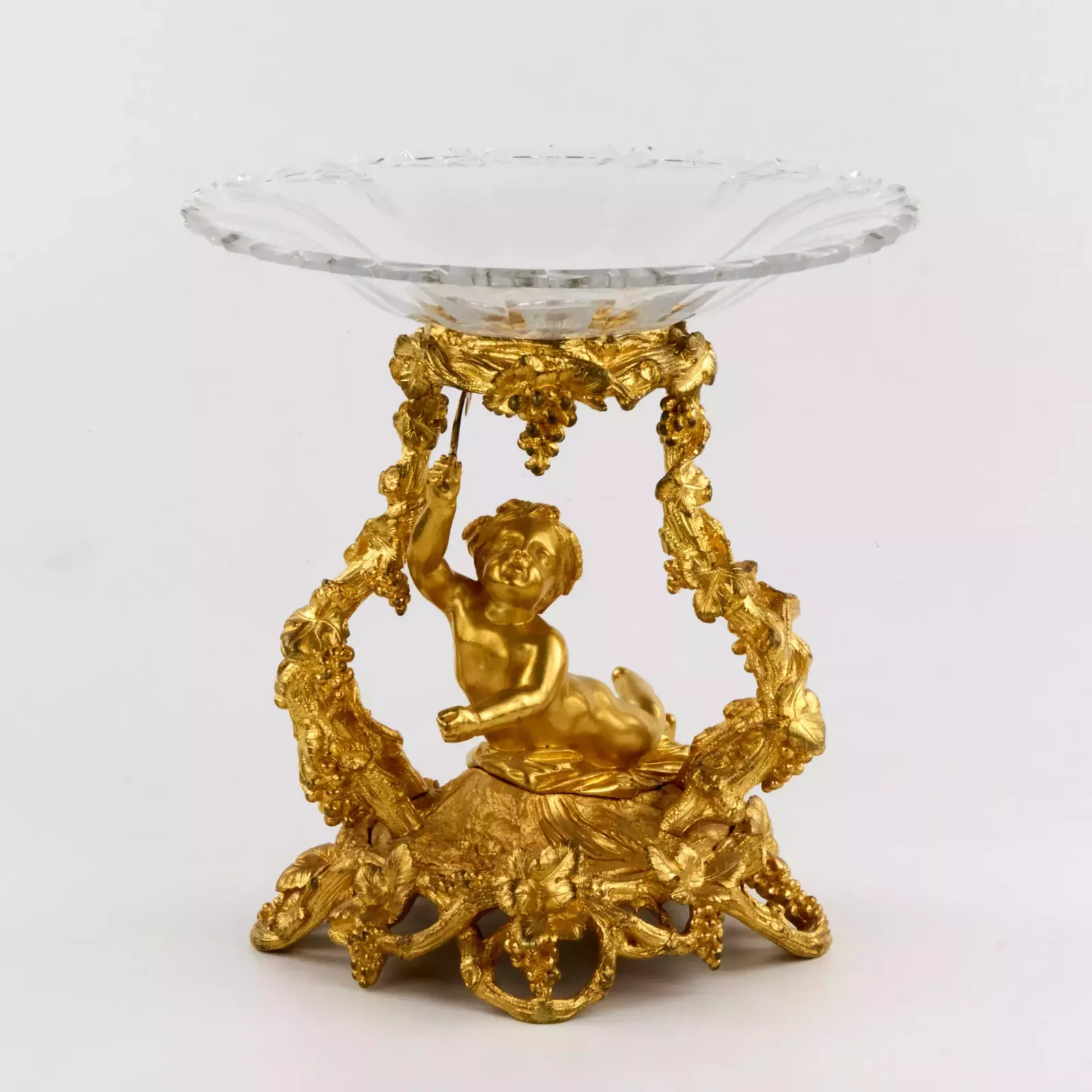 Decorative Fruit Vase, Gilded Bronze, With Crystal, Napoleon III Era. 19th Century. photo vinterior