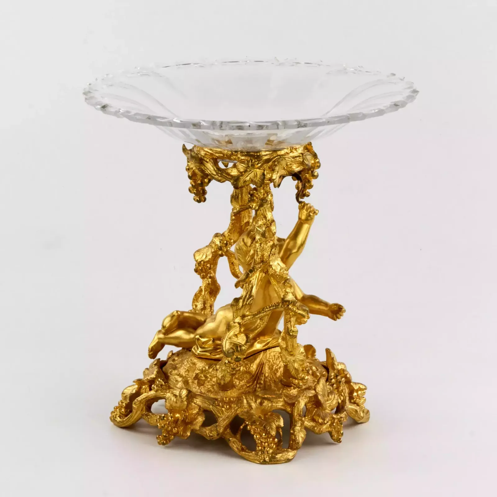 Decorative Fruit Vase, Gilded Bronze, With Crystal, Napoleon III Era. 19th Century. photo vintage