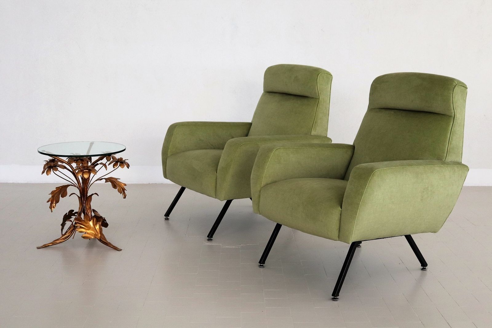 Italian Midcentury Armchairs Re Upholstered In Green Velvet, 1960s photo furniture
