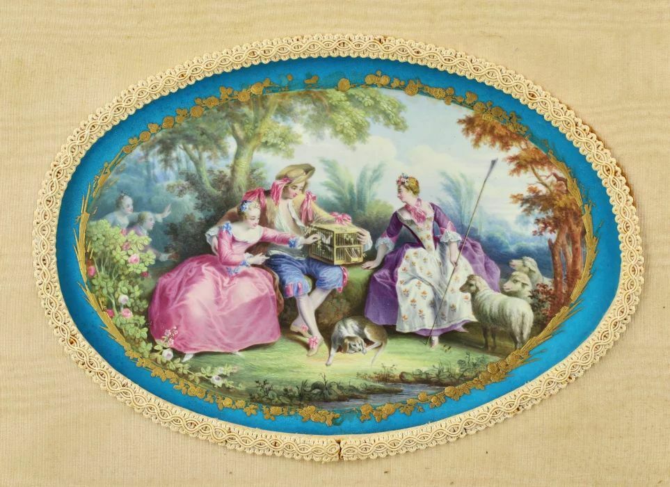 19th Century French Porcelain Panel Oval In Sevres Style photo furniture