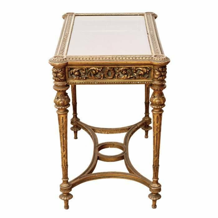 Carved Showcase Table Of Gilded Wood, In The Spirit Of Napoleon III, Late 19th Century photo for sale