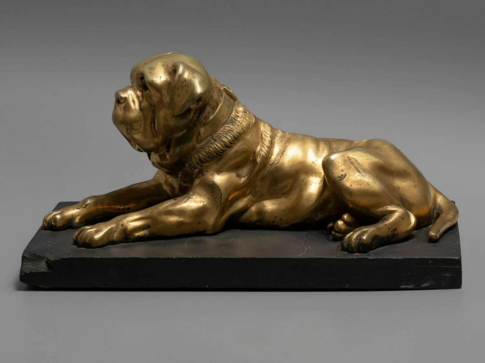 Figure   English Mastiff Dog, Bronze On A Stone Stand 19th Century photo furniture