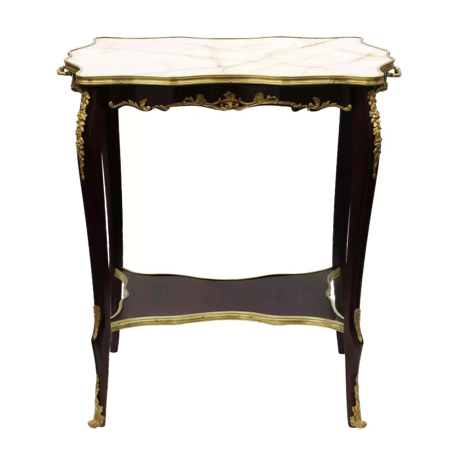 Serving Table Mahogany, Gilded Bronze With A Marble Top Of The Turn Of The 19th And 20th Centuries. photo 1197.0