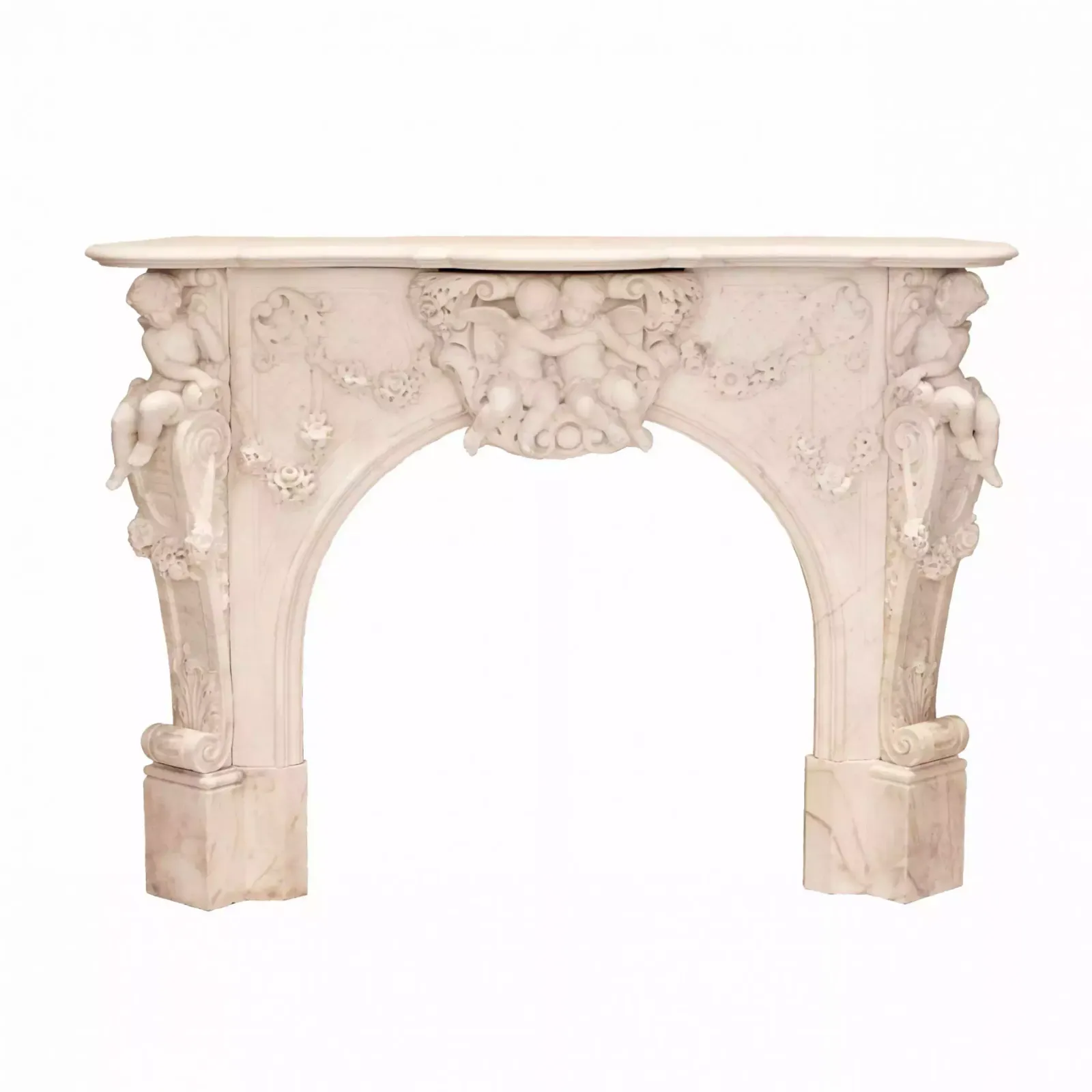French White Marble Fireplace With Cupids, Louis XV Style. 19th Century photo Home Fixtures